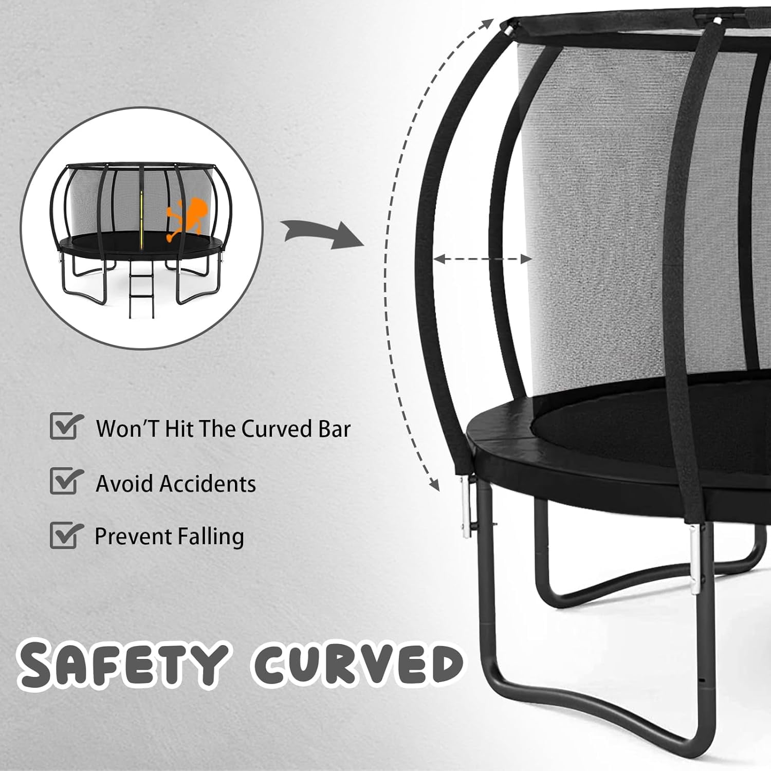 LIZEVINC 12 ft Outdoor Recreational Trampoline with Safety Enclosure Net and Ladder (Black, 12 ft) ht0pm