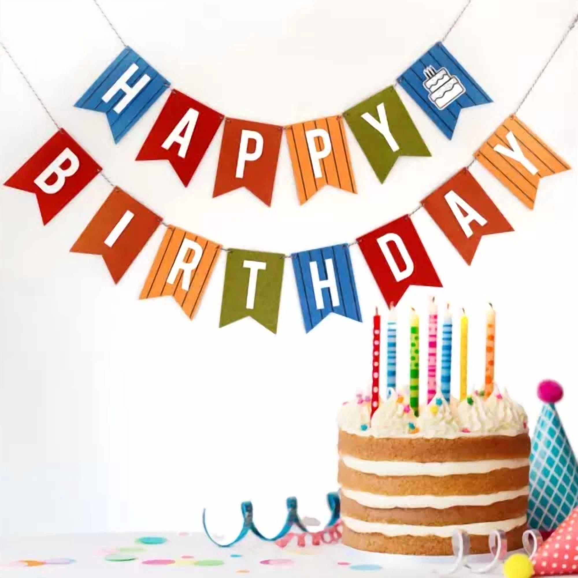 FLINT Happy Birthday Banner (Pinstripe Cake, 1 Count) 1vhlz