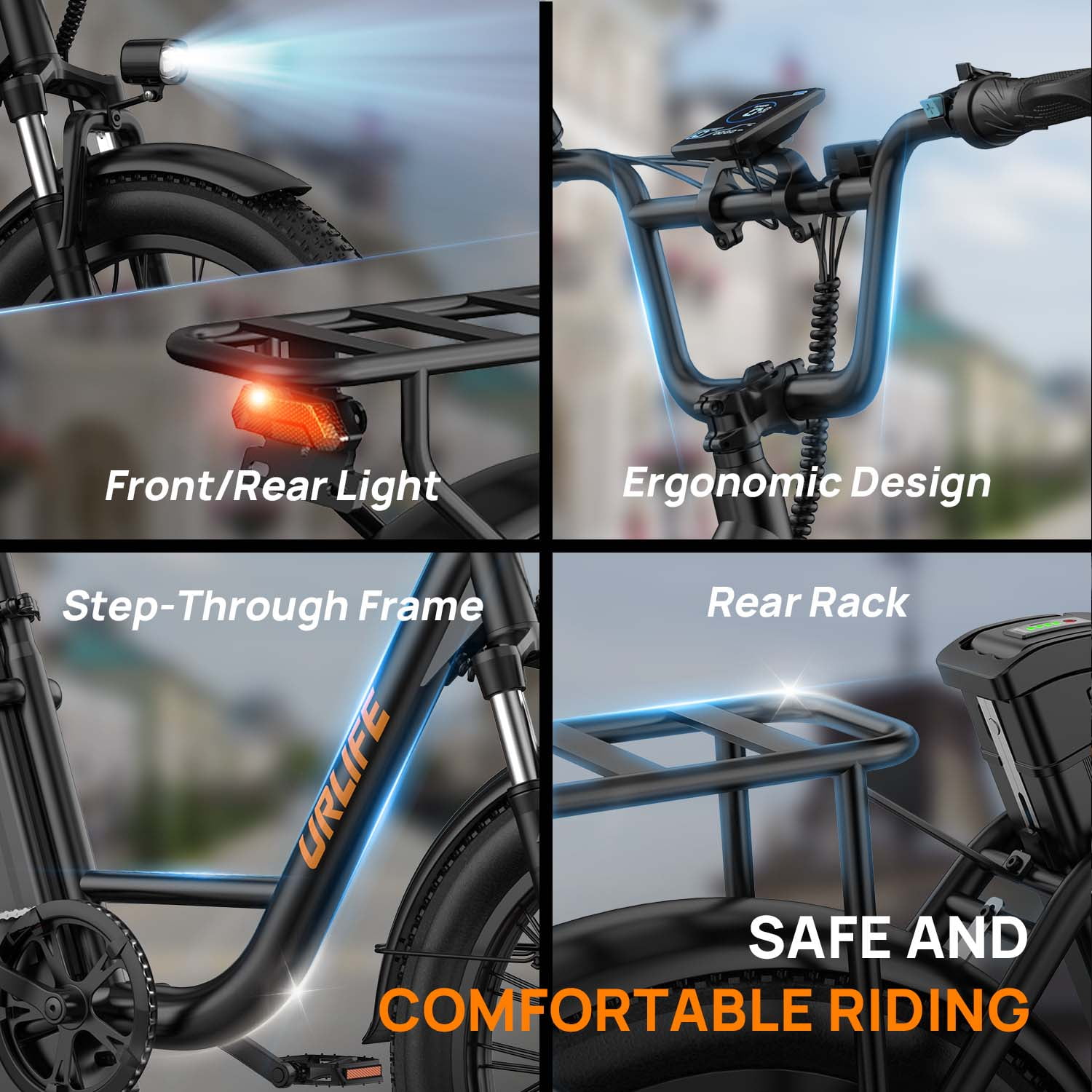 UrLife 3.0 Fat Tire Electric Bike, 750W Motor, 48V 13AH Battery, 7-Speed Commuter E-Bike (Black, 20 in) jru3m