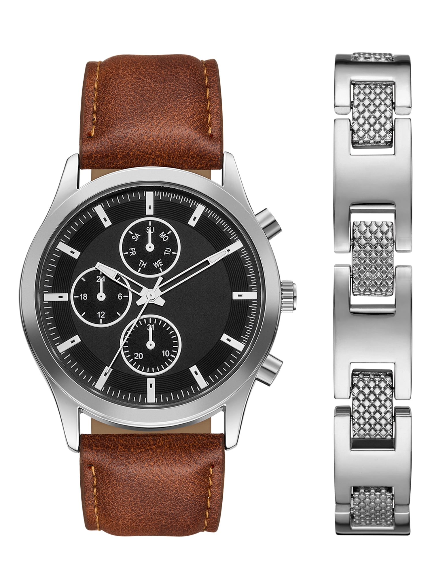 Folio Men's Analog Wristwatch and Bracelet Gift Set (Brown, 44mm) bj43j
