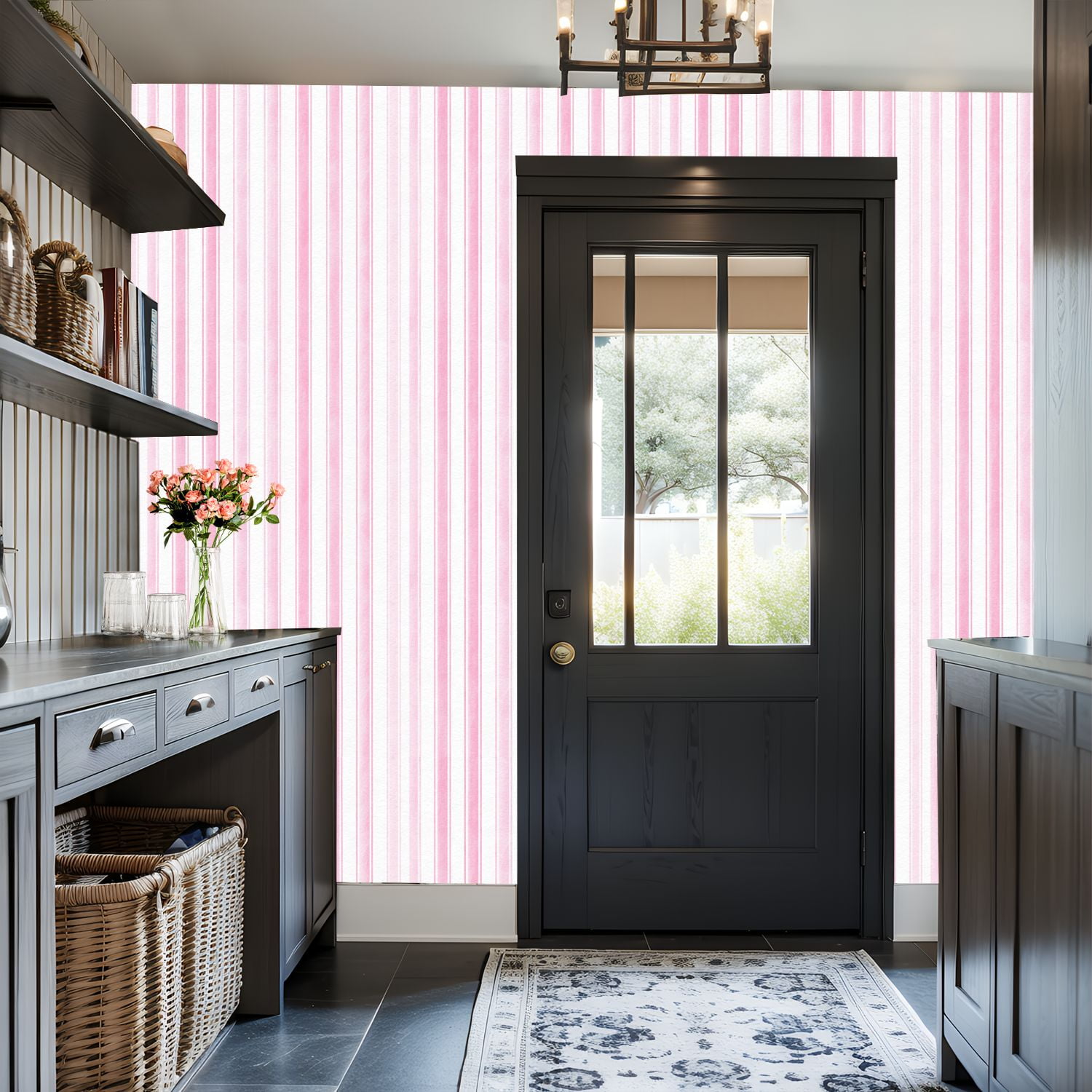 Kanworse Boho Peel and Stick Wallpaper, Soft Pink Striped Textured Wall Mural, Removable Self-Adhesive Decor (17.7 in x 9.8 ft) 1tdrp