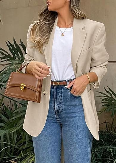 PRETTYGARDEN Women's Business Casual Blazer Open Front Long Sleeve Suit Jacket with Pockets (Beige, XL) 9tss9