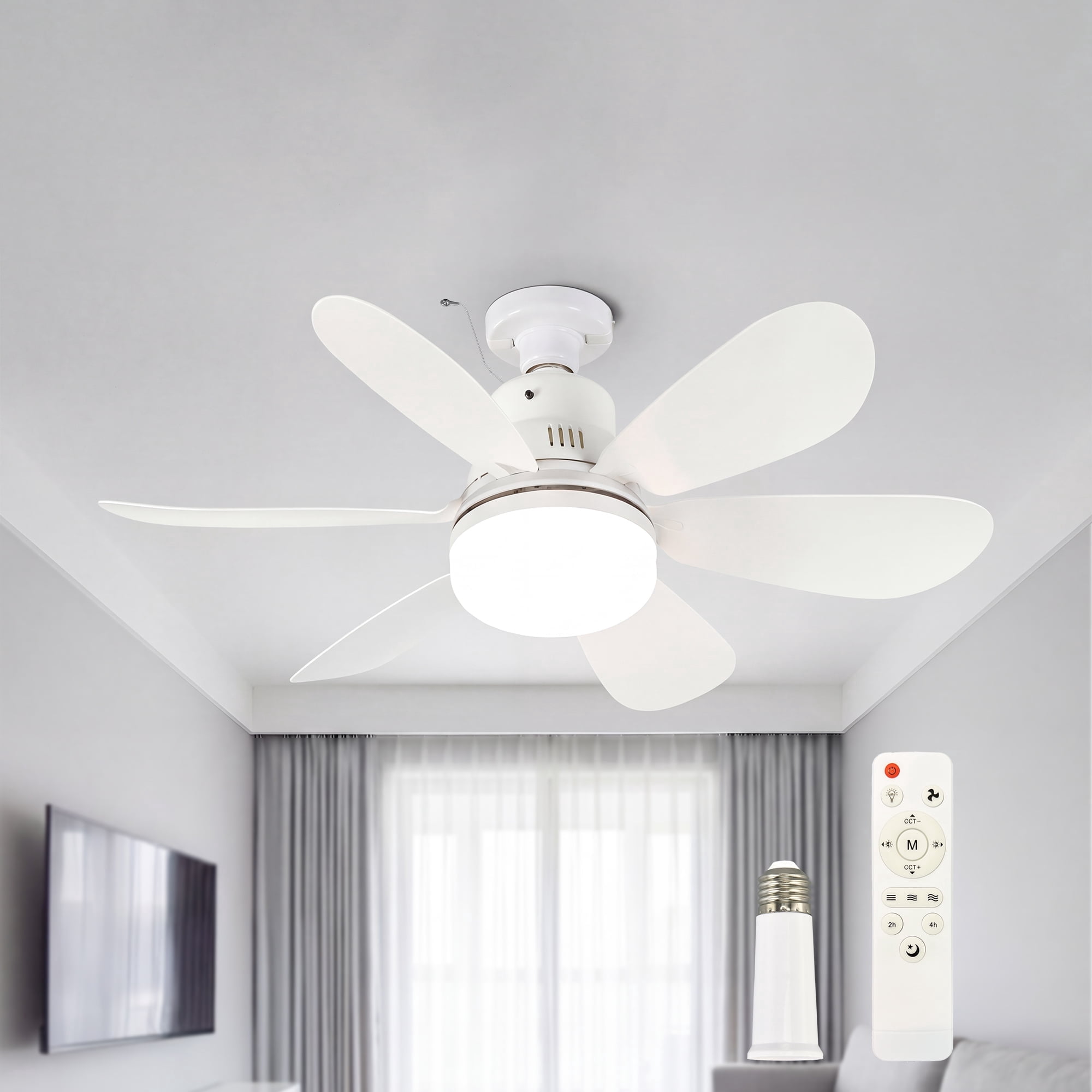 AIDAPLAY Dimmable Ceiling Fan Light with Remote Control, 3-Speed Quiet Motor, 3 Color Temps (White, Standard Size) ta0wk