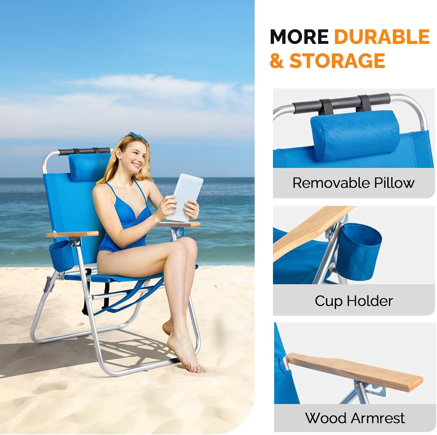 PEXMOR Portable Aluminum Beach Chair, 3-Position Reclining Backpack Chair with Cup Holder (Pink, 17 in Seat Height) ypuff