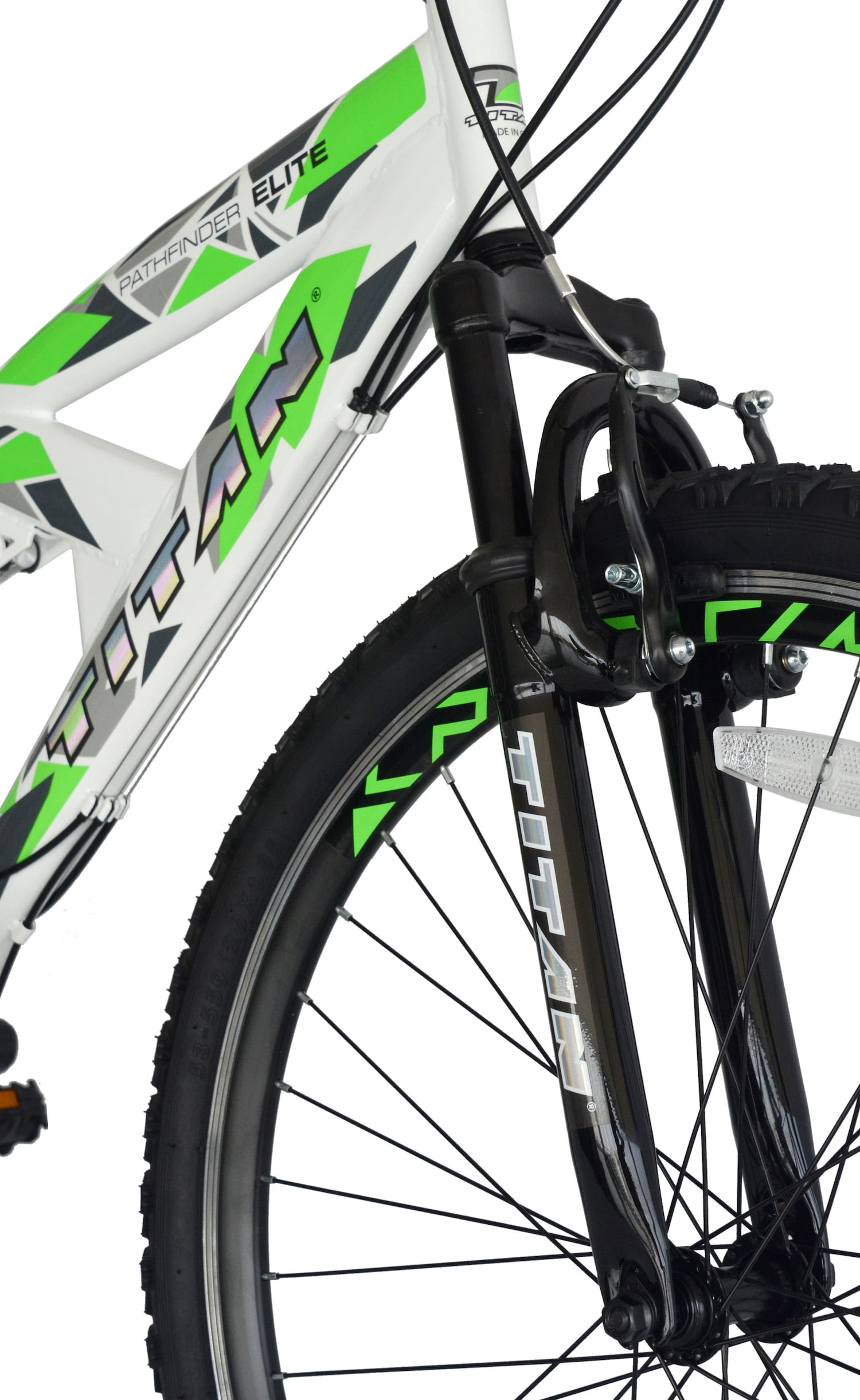 TITAN Pathfinder Elite Dual Suspension Mountain Bike, All-Terrain Trail Bicycle (White, 18 in Frame) yxhey
