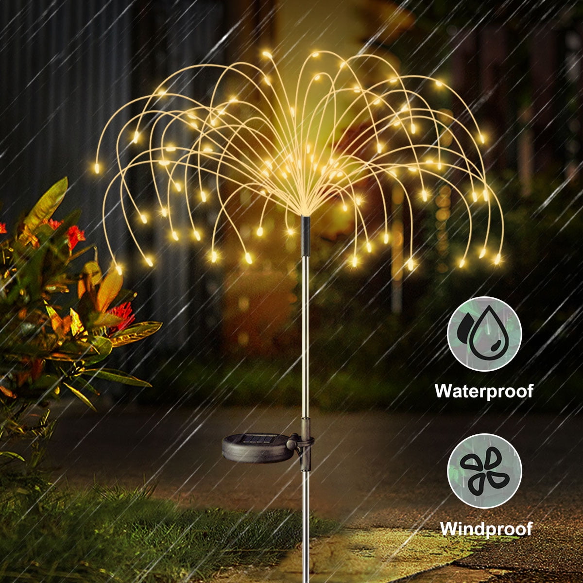 Rirool Solar Firework Lights Outdoor LED Garden Decor (Warm White, 2 Pack) p95if