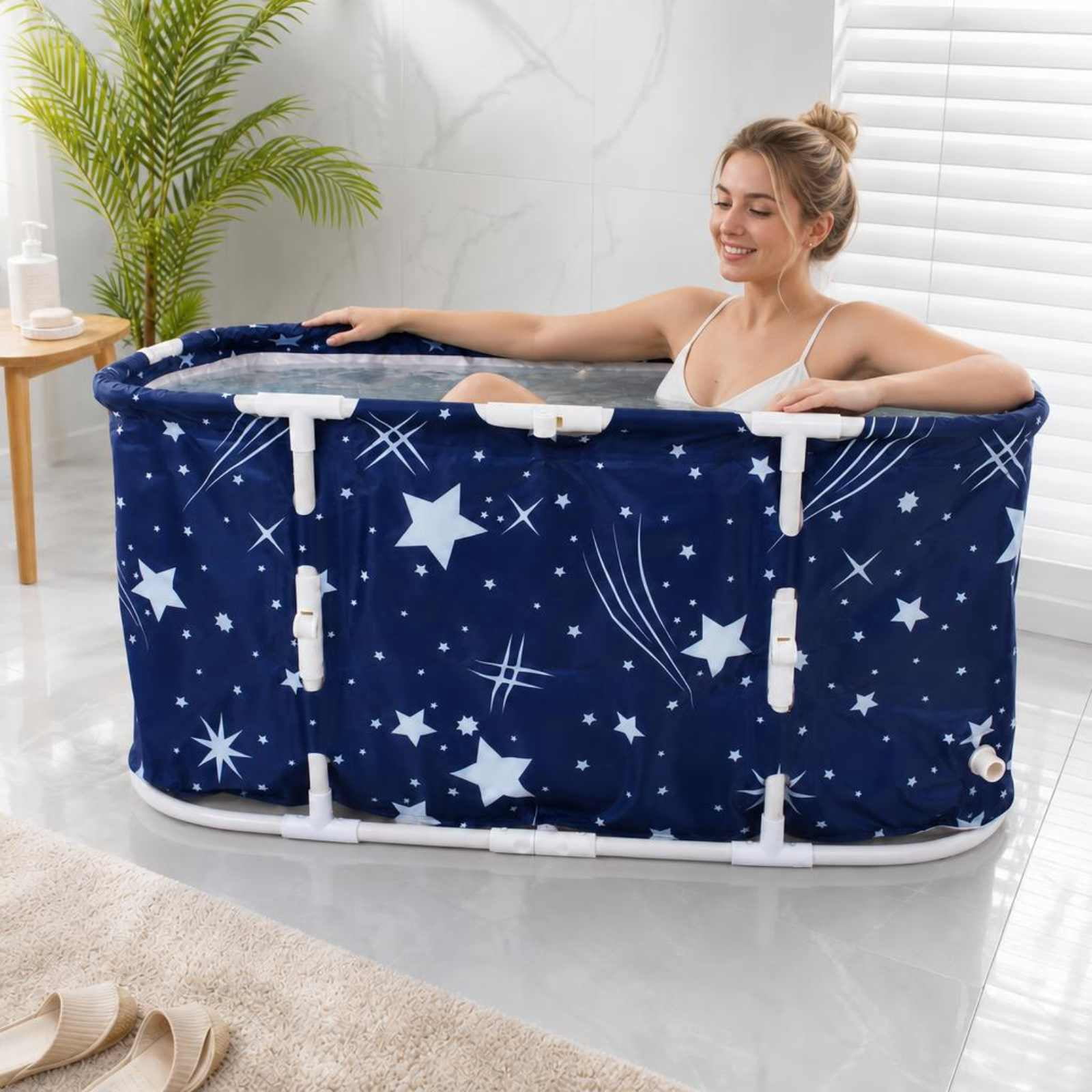ANJORALA Portable Foldable Bathtub for Adults, Freestanding Hot & Ice Soaking Tub (Starry Blue, 47.2 in) 72qp1