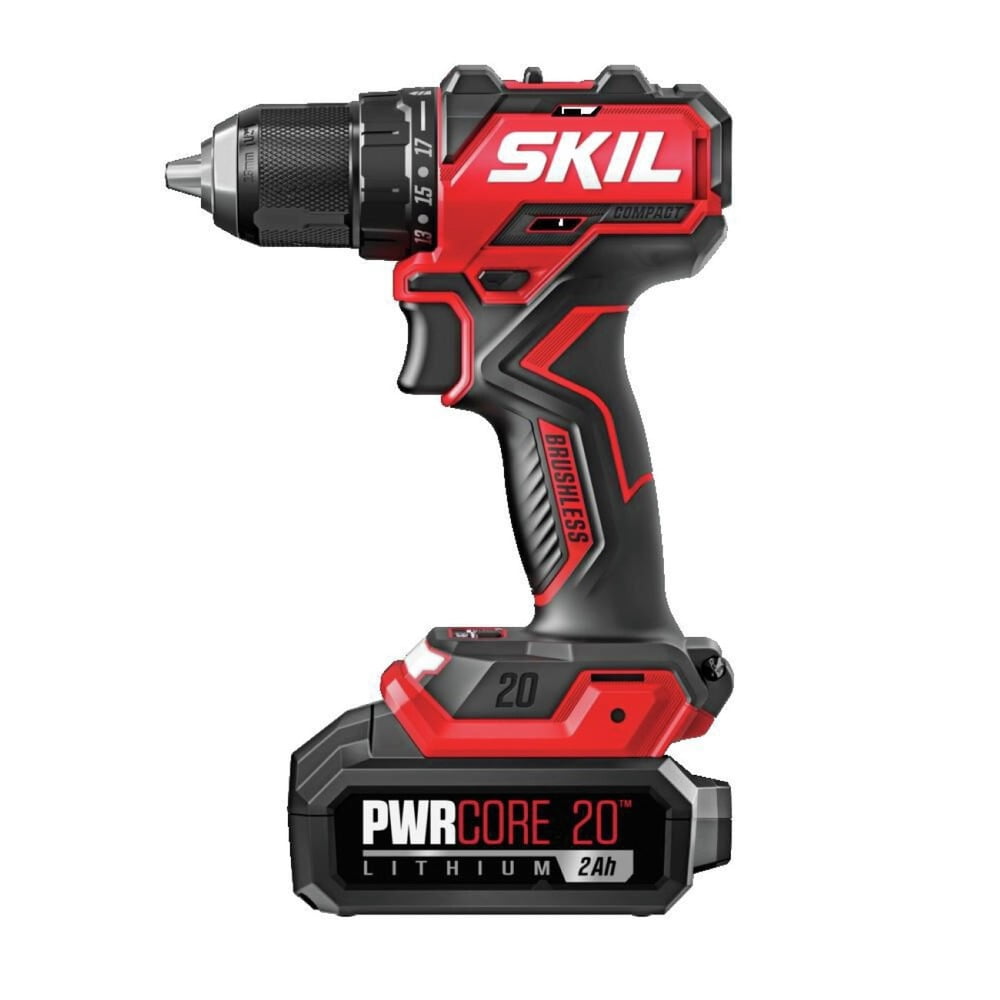 SKIL PWRCORE 20 Brushless Compact Cordless Drill Driver Kit (1/2 in. Chuck, 2 Ah Battery) nzgj2