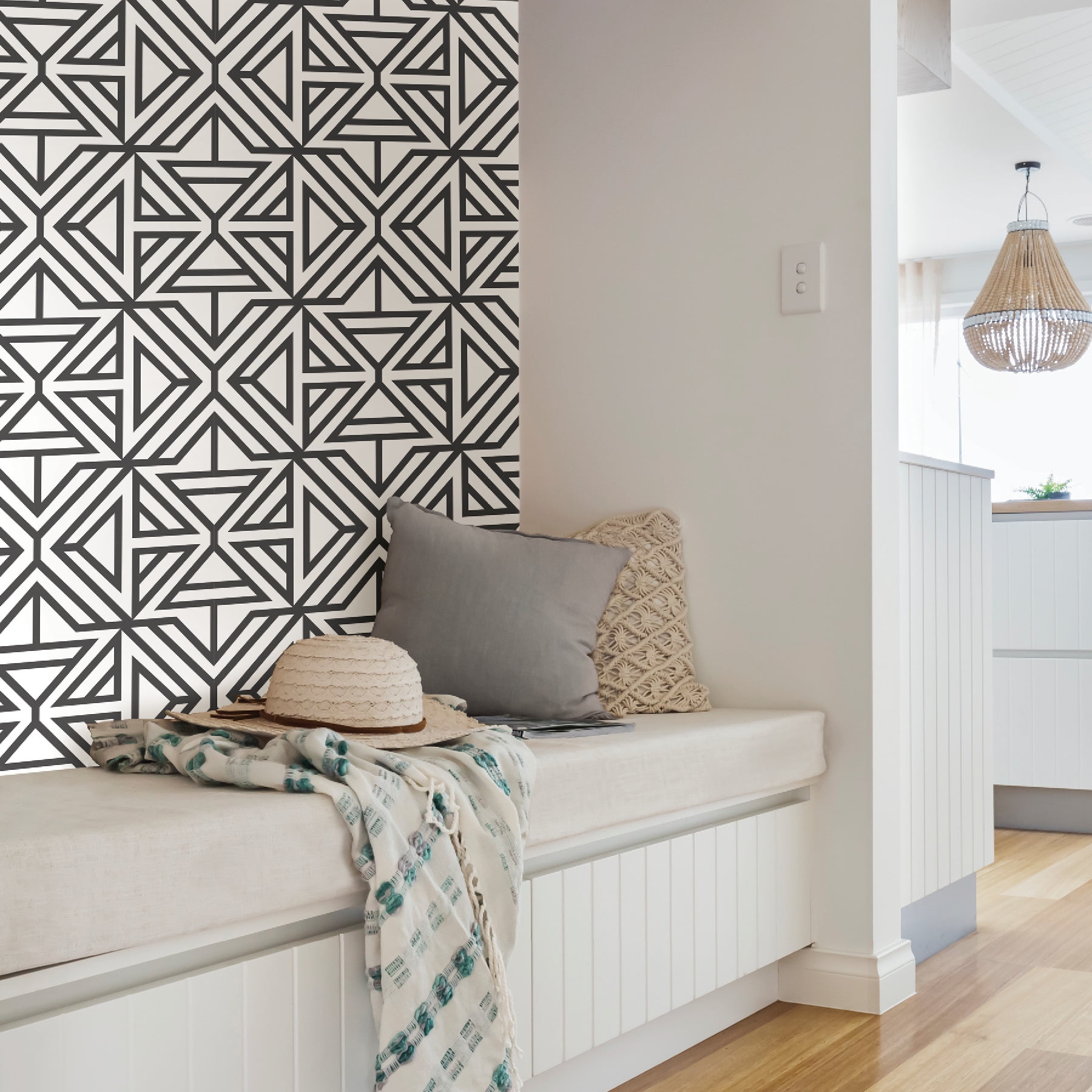 NuWallpaper Linear Geometric Peel and Stick Wallpaper (Black, 216-in x 20.5-in) l739e