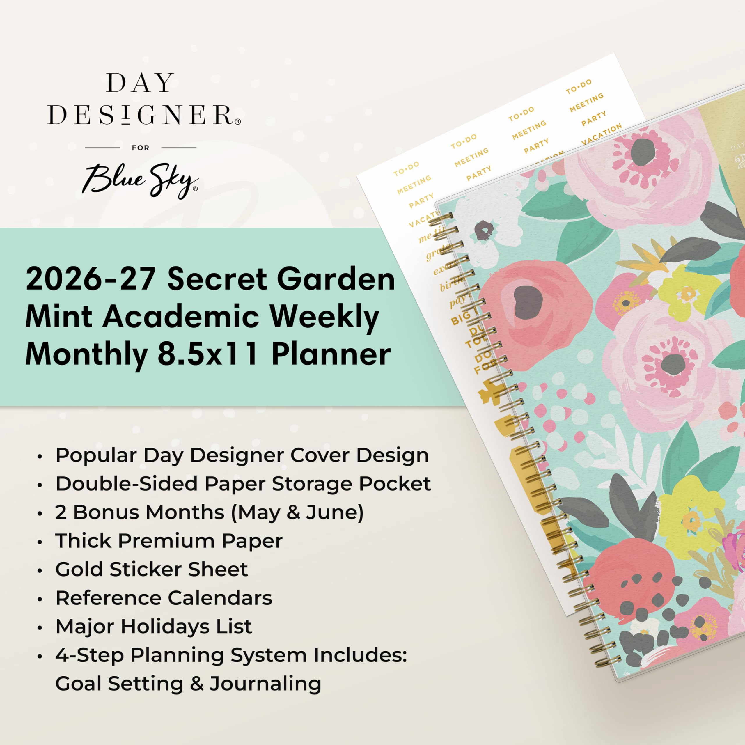 Blue Sky Day Designer 2026-2027 Academic Planner, Weekly & Monthly Organizer (Secret Garden Mint, 8.5 in x 11 in) 40ygv - Image 9