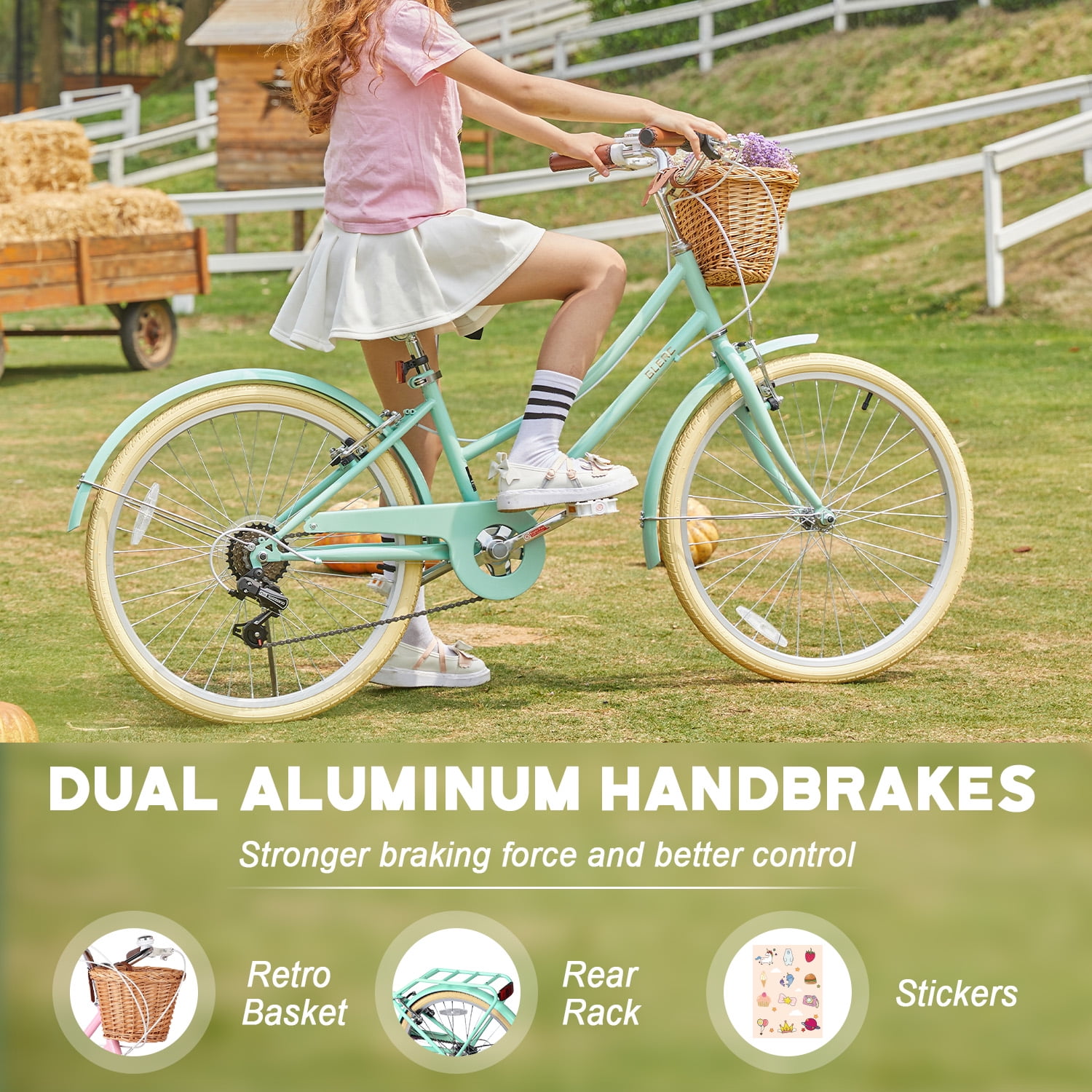 Glerc Missy 24 in Girls Cruiser Bike 6-Speed Hybrid Bicycle (Mint Green, 24 in) j9hl7