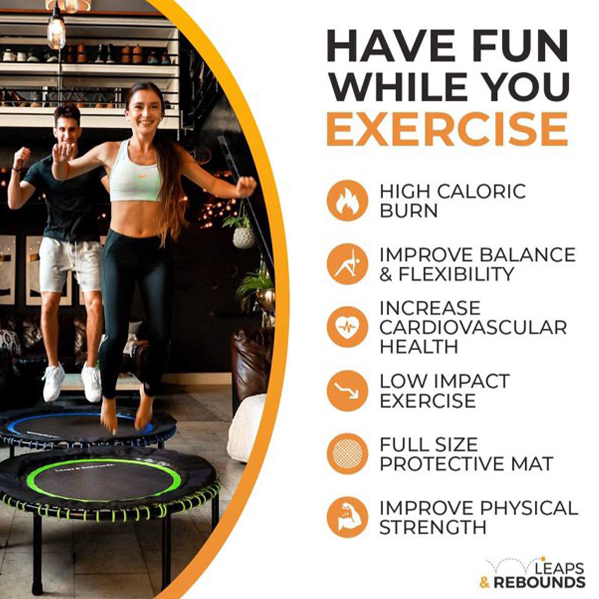 Leaps & Rebounds 48 in Mini Fitness Trampoline & Rebounder for Adults (Green, 48 in) wrlk1