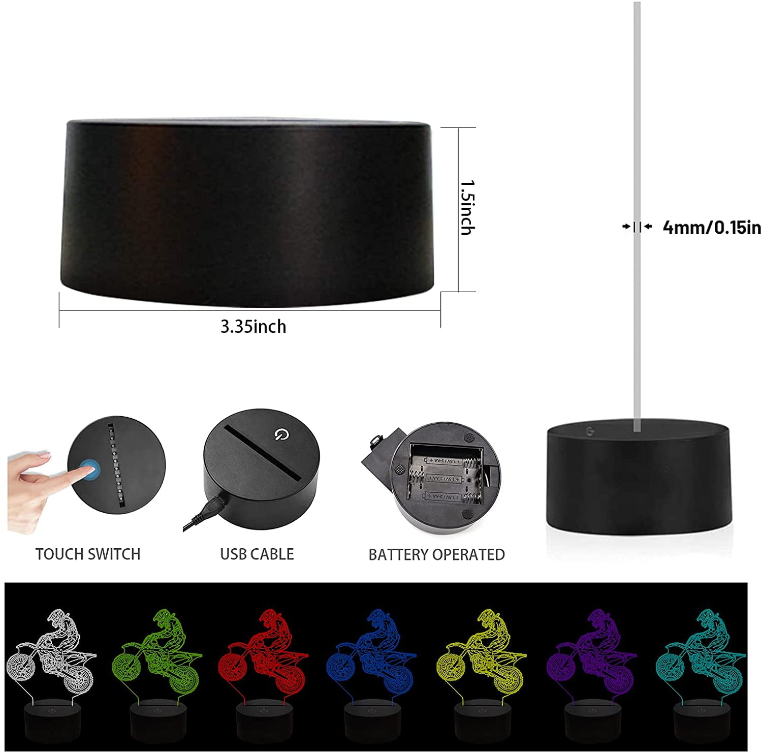 Ysitian Motocross 3D LED Night Light Illusion Lamp for Kids Bedroom (Black, 1 Pack) etfuv
