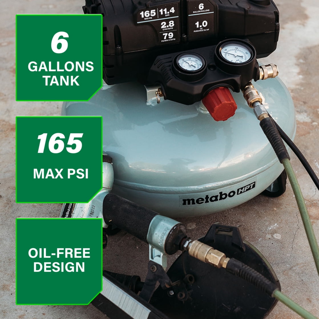 Metabo HPT Pancake Air Compressor, Oil-Free High-Efficiency Motor (6 Gallon) 2falj