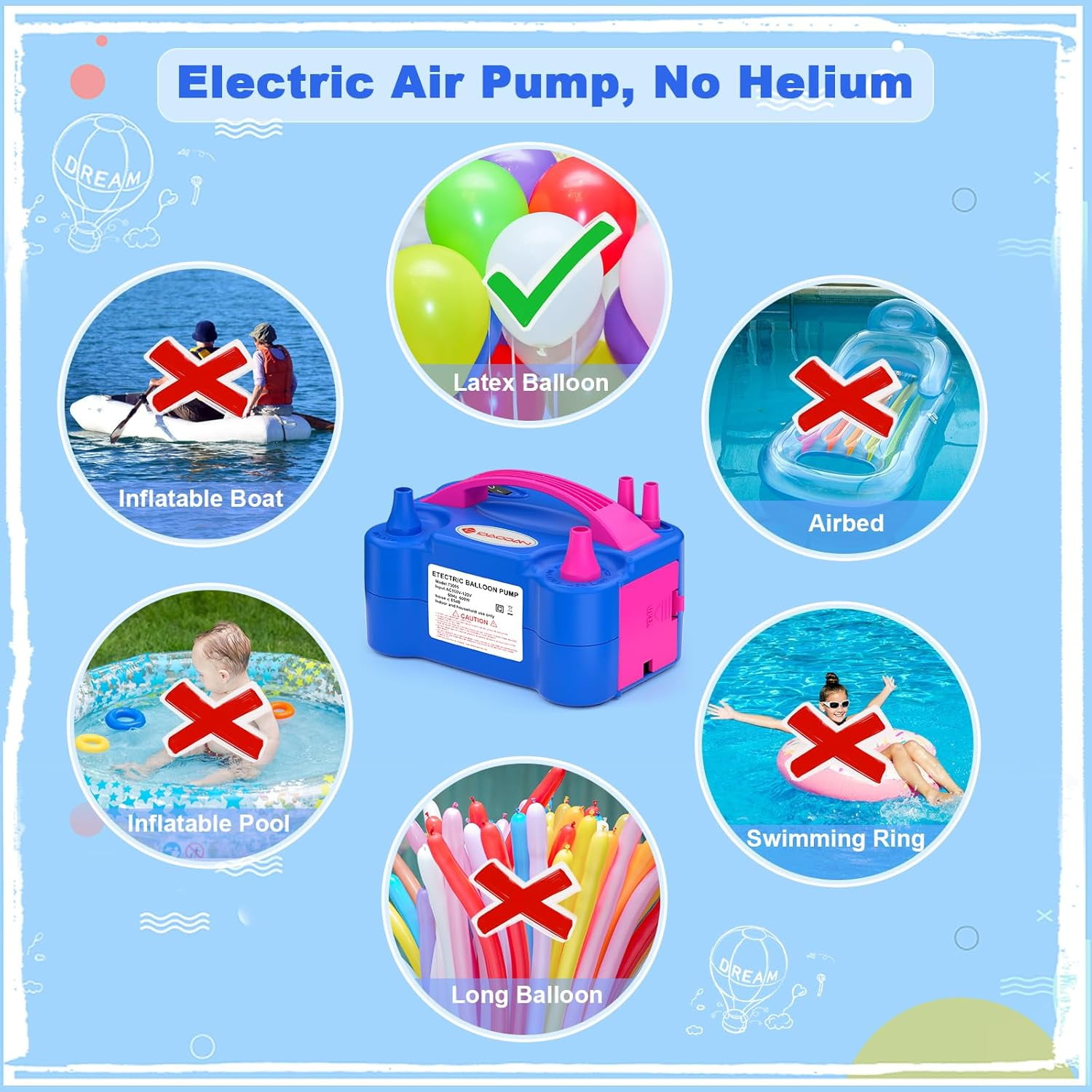 IDAODAN Electric Balloon Pump, Portable High-Speed Air Inflator for Party Decorations (Blue, 1.3 lb) yxhex