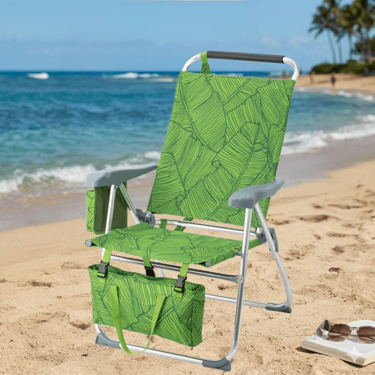 Alvantor 7-Position Folding Beach Chair with Headrest and Cup Holder (Green, 17 in High Seat) bivmg