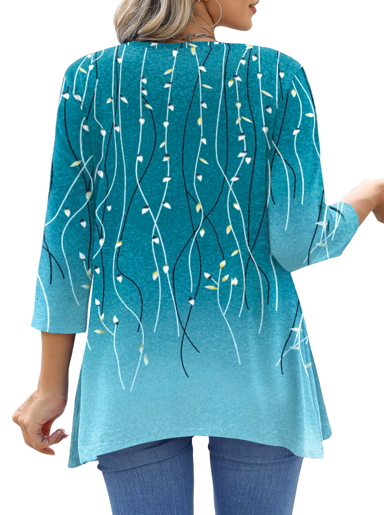 Fantaslook Women's Plus Size Tunic Top Floral 3/4 Sleeve Flowy Blouse (XXL) aahu1