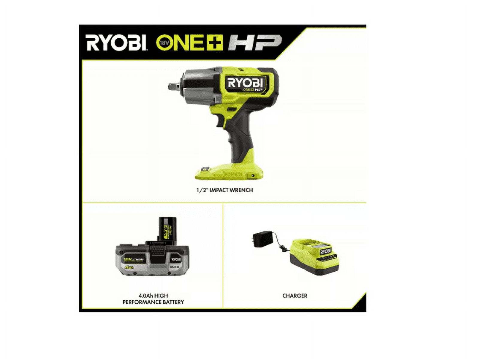 Ryobi ONE+ 18V Brushless Cordless 4-Mode 1/2 in. High Torque Impact Wrench Kit (Green, 4.0 Ah Battery and Charger) b40fi