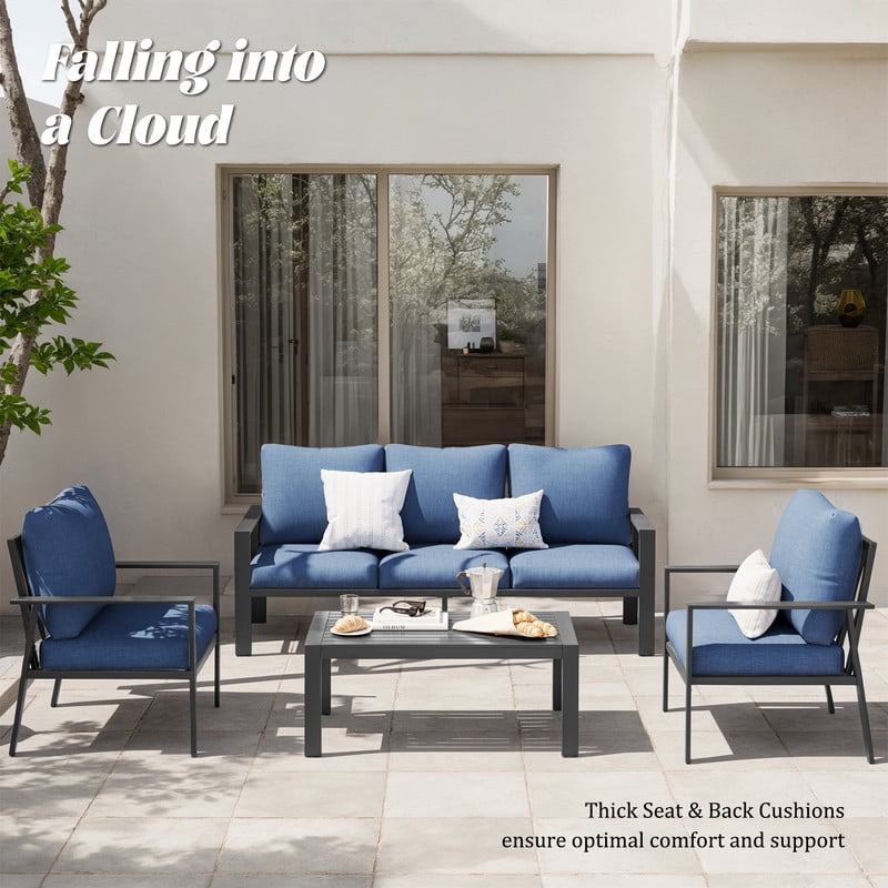 ELPOSUN Aluminum Outdoor Patio Furniture Set 6-Piece Sectional Sofa Conversation Set (Navy, 6-Piece) 8uifk