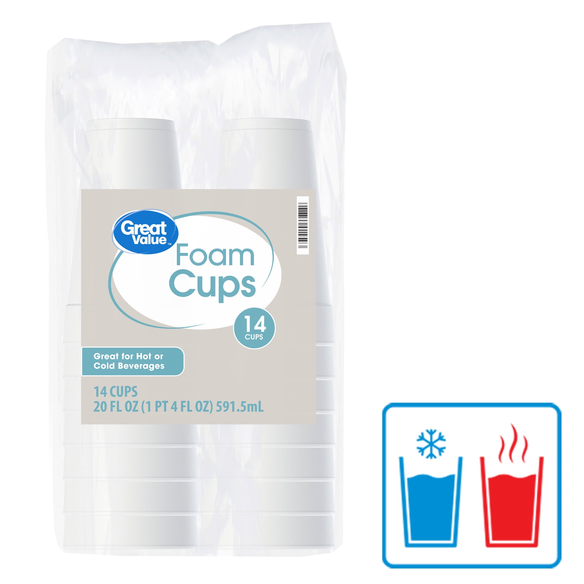 Great Value Insulated Disposable Foam Cups for Hot and Cold Beverages (White, 20 fl oz, 14 Count) pmnpy