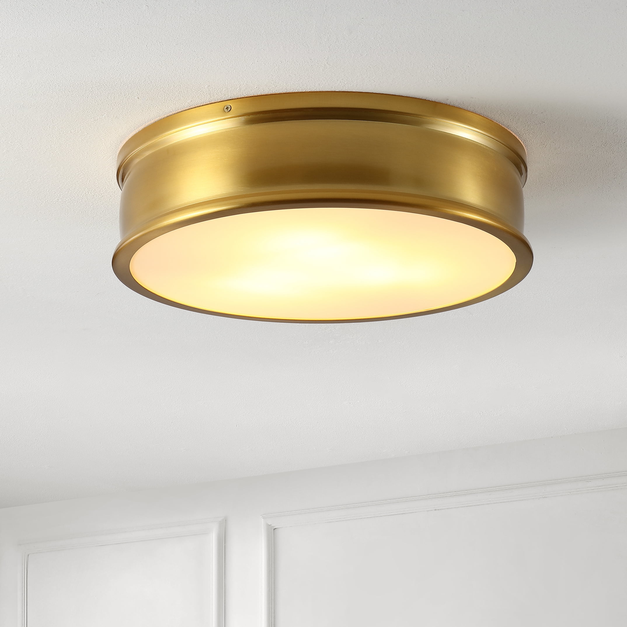 Safavieh Adria Modern 3-Light Flush Mount Ceiling Fixture with Glass Shade (Brass Gold, 16.5 in) jouvd