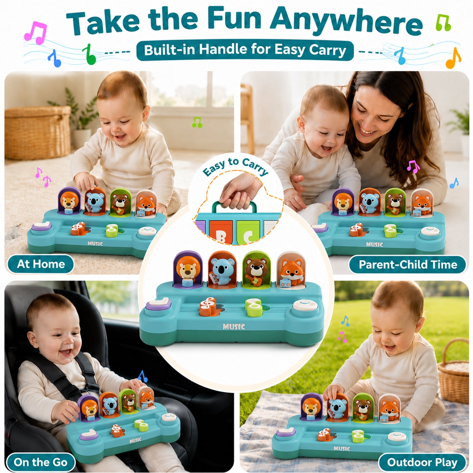 Dimoarch Pop Up Interactive Musical Toy for Toddlers, Educational Cause and Effect Activity Center (14.01 x 8.31 x 4.37 in) fd5a6