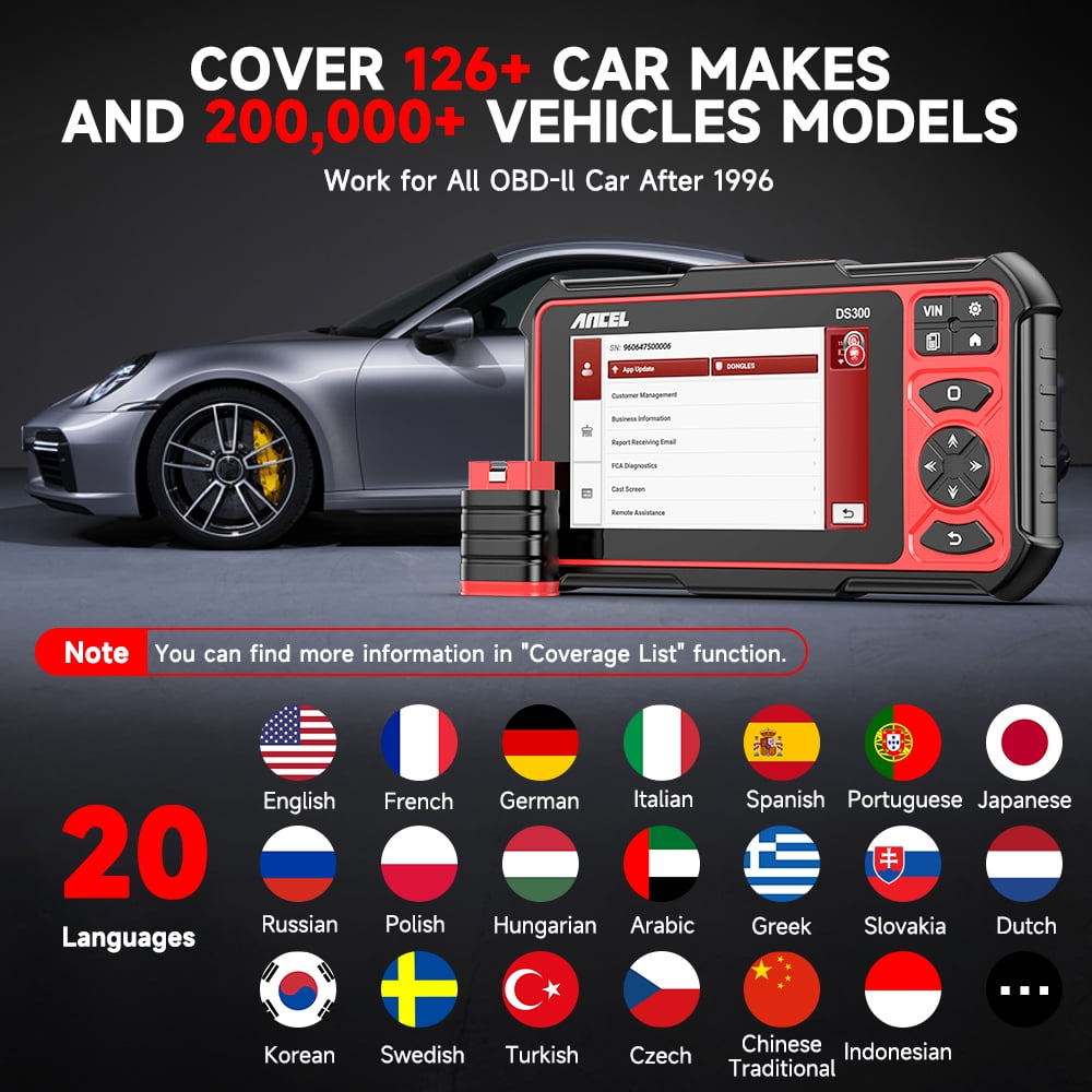 ANCEL DS300 Bi-Directional OBD2 Diagnostic Scan Tool, Full System Vehicle Scanner with 28+ Reset Services (Red) cumsb