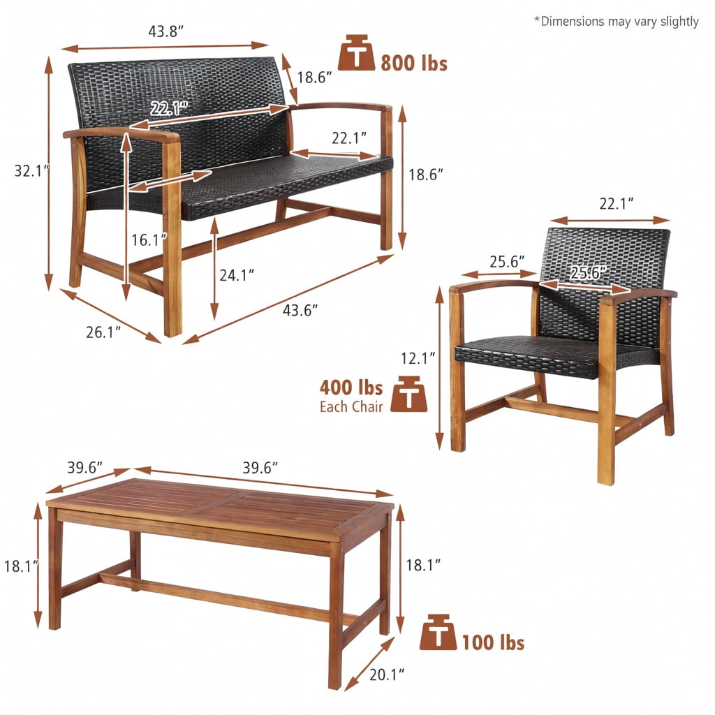 Resenkos 3-Piece Patio Rattan Bistro Furniture Set, Outdoor Garden Conversation Set with Acacia Wood Table Top (Beige) 7wp4y