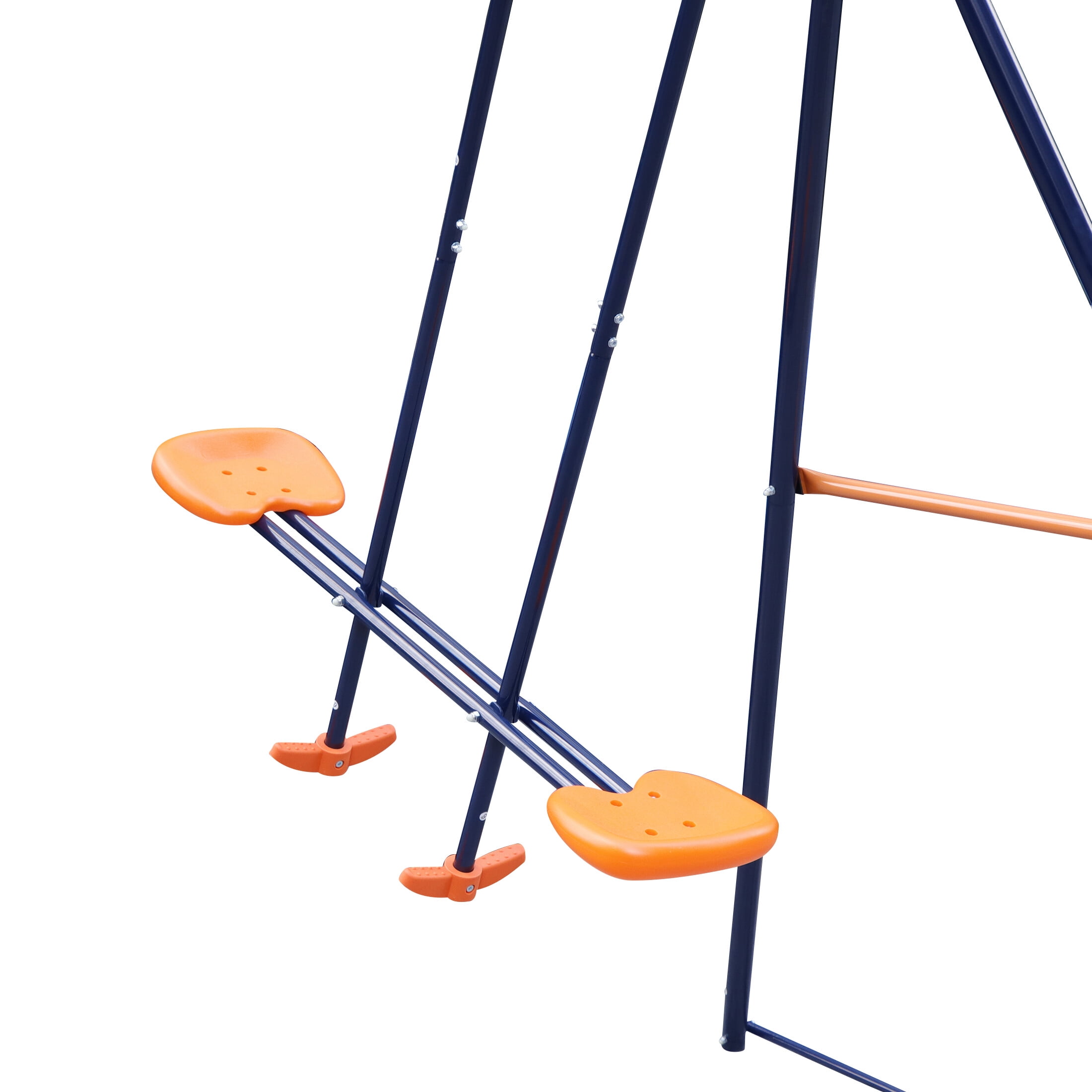 ZenSports Outdoor Kids Swing Set with 2 Seats and 1 Glider (Blue and Orange, 123 in x 61 in x 72.8 in) ga6nw