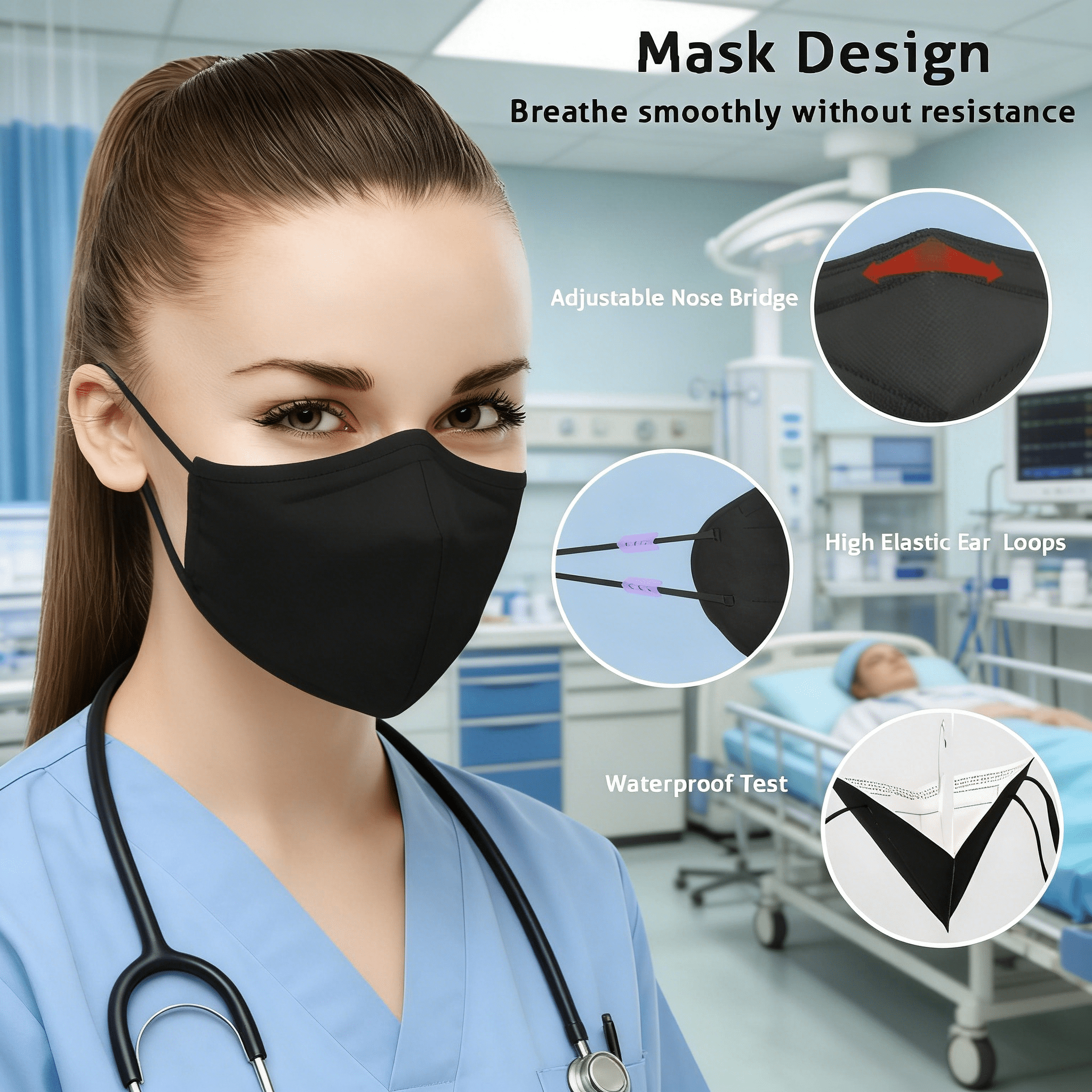 OITY KN95 Face Mask 5-Layer Protective Respirator with Elastic Ear Loops (Black, 20 Pack) v1nrv