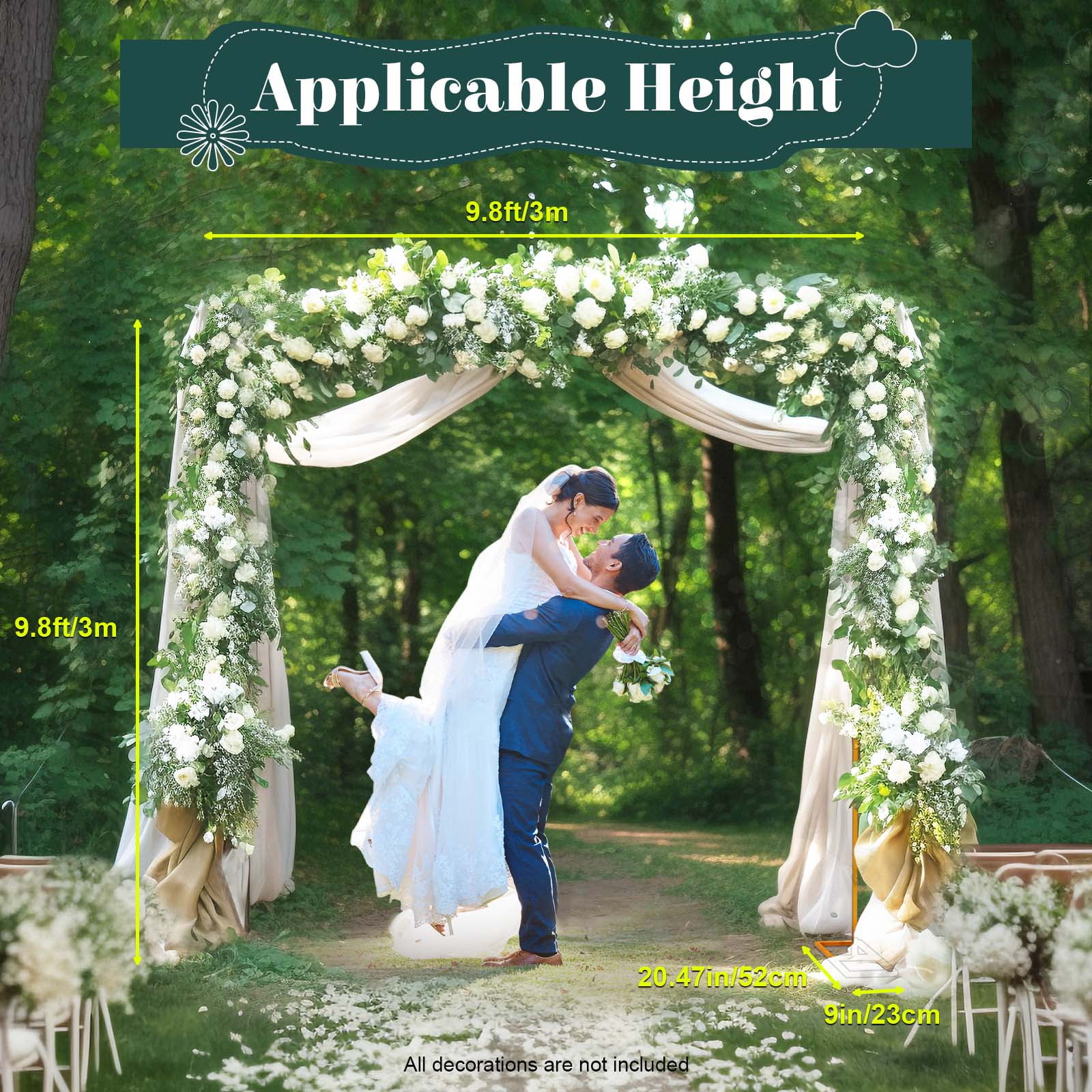 YIYIBYUS Wedding Arch Backdrop Stand, Heavy-Duty Adjustable Square Metal Frame for Ceremony and Party Decor (Gold, 9.8x9.8 ft) a763a