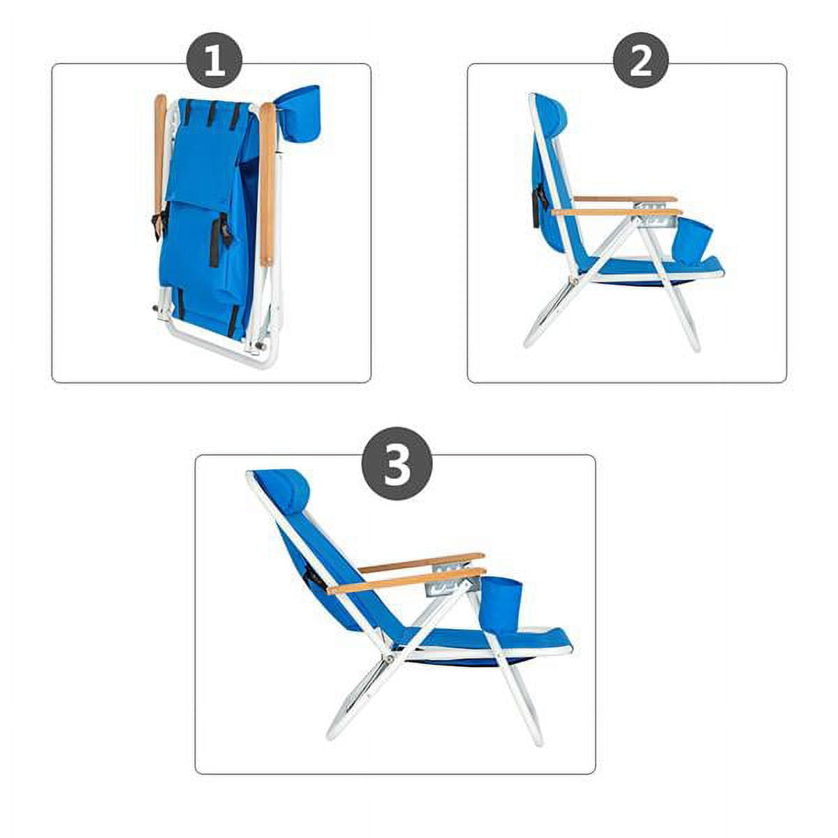 Generic Portable Folding Beach Chair with Adjustable Headrest and Cup Holder (Blue, 30 in x 23 in x 25 in) yyqbv