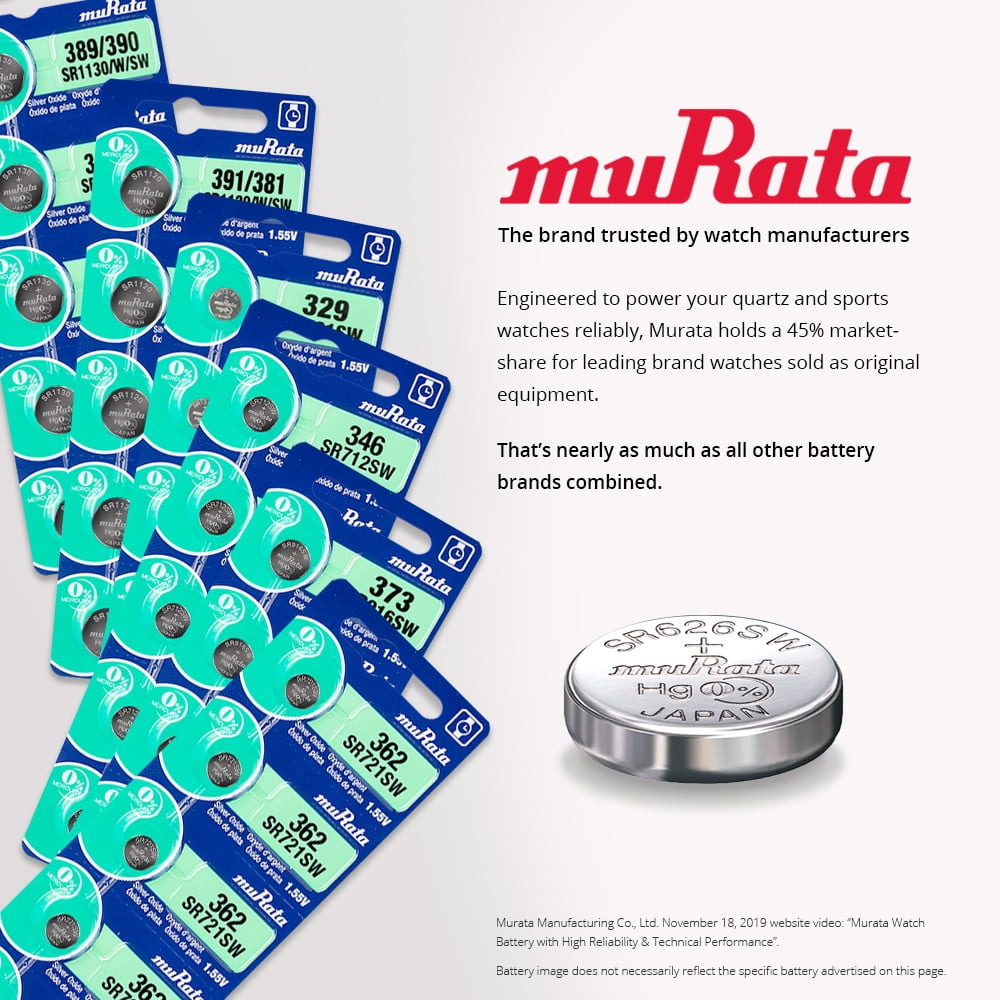 Murata Power Solutions 377 SR626SW Silver Oxide Watch Battery (Silver, 5 Pack) 0dewo