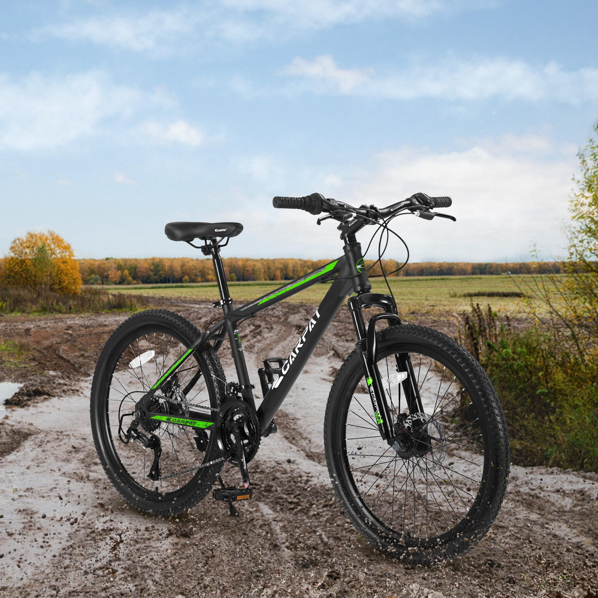 ToolMoo 26 Inch Mountain Bike, 21 Speed Shimano Shifter, Dual Disc Brakes, Front Suspension (Black, 26 in) 48wls