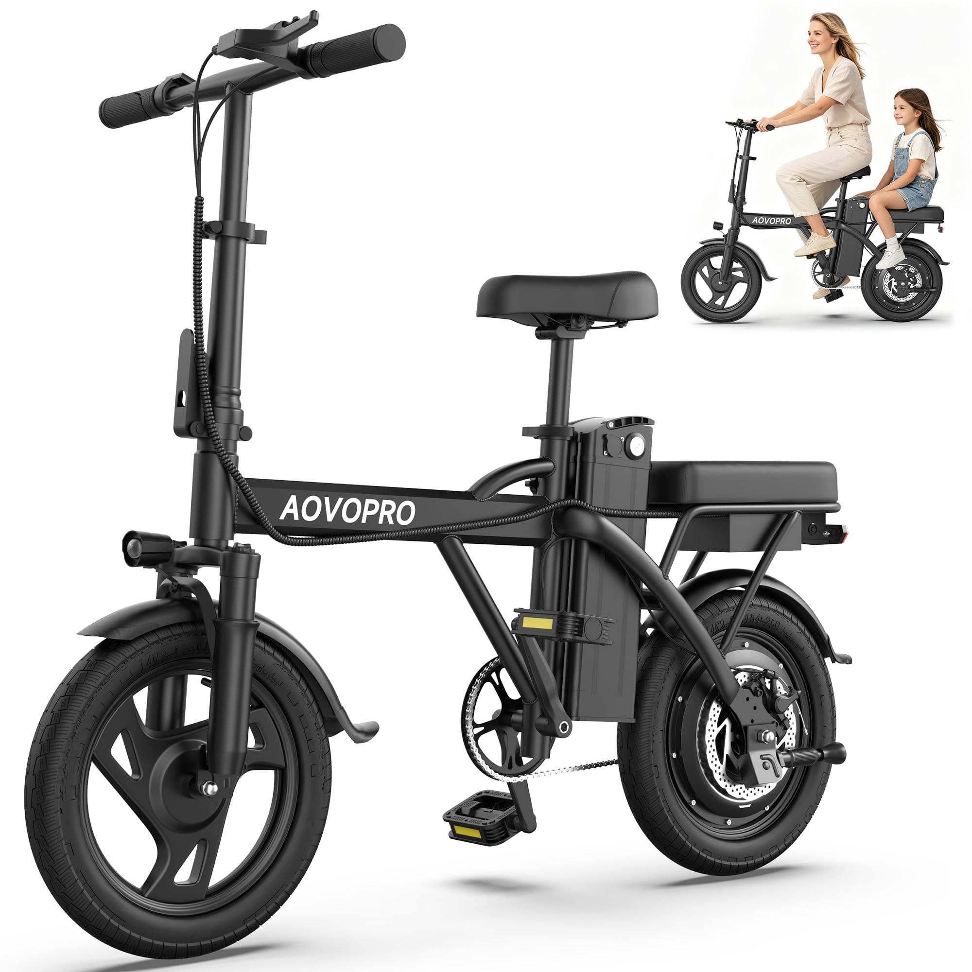 AOVOPRO AHT14 Electric Bike 500W 48V, Foldable Mini Ebike for City Commuting (Black, 14 in) i5p40
