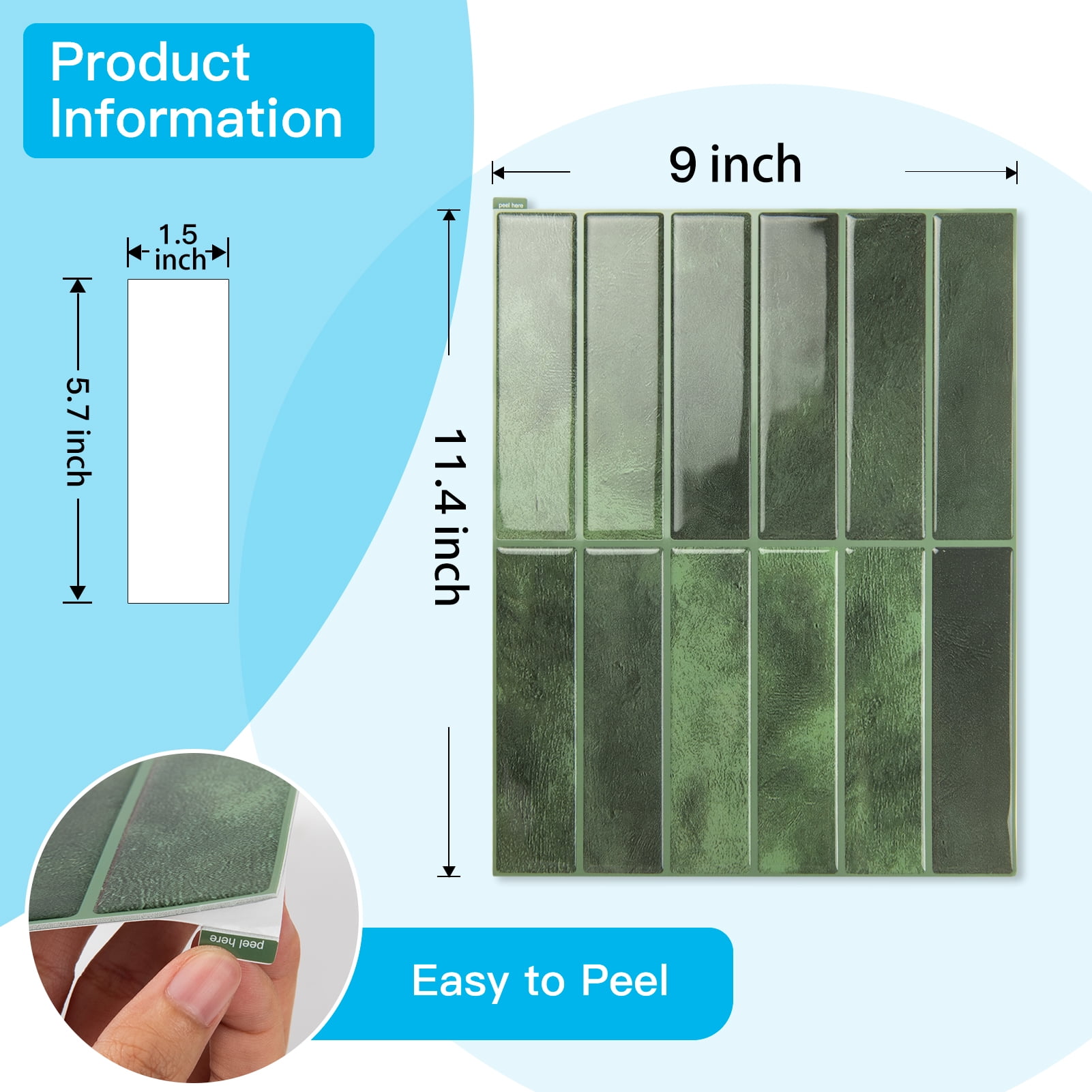 Art3dwallpanel Peel and Stick Backsplash Subway Tile (Green, 10 Pack, 11.4 in x 9 in) aqpr2 - Image 3