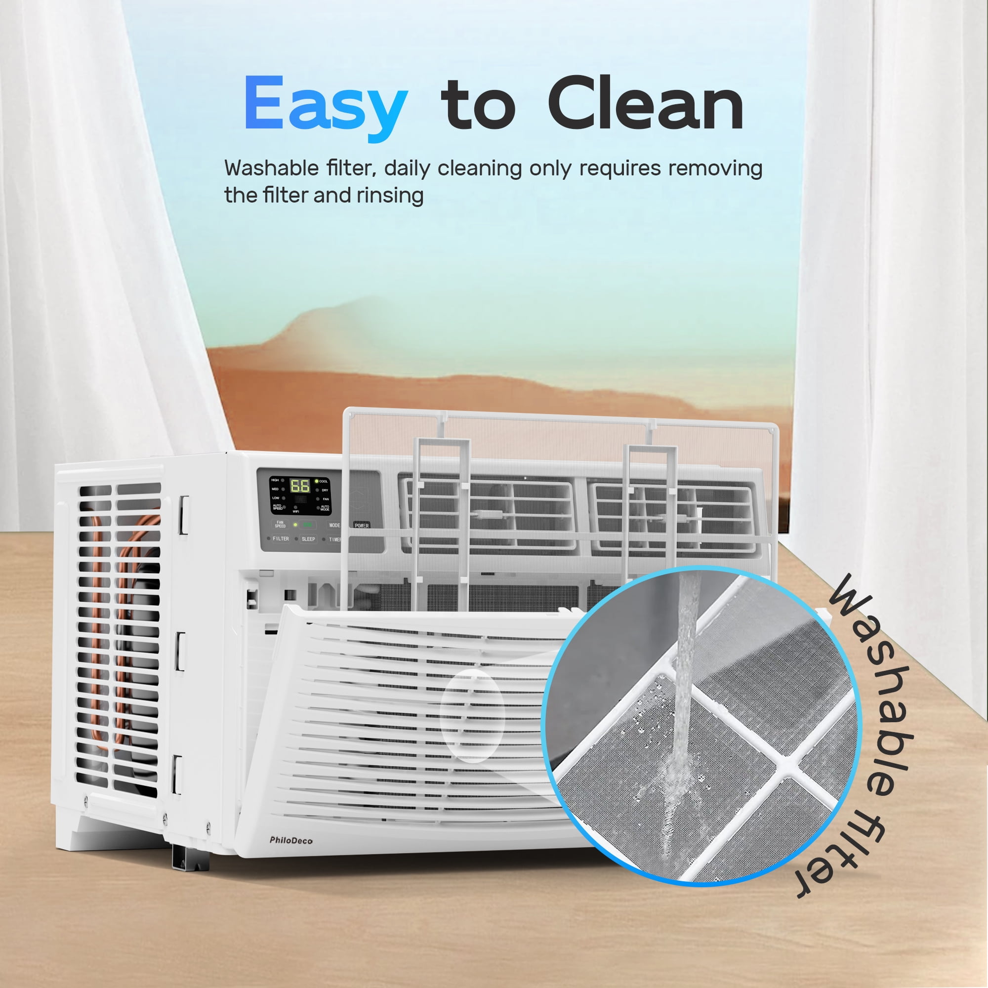 PhiloDeco 14000 BTU Window Air Conditioner, Quiet Cooling for Rooms up to 700 sq ft (White, 14000 BTU) 69s1c