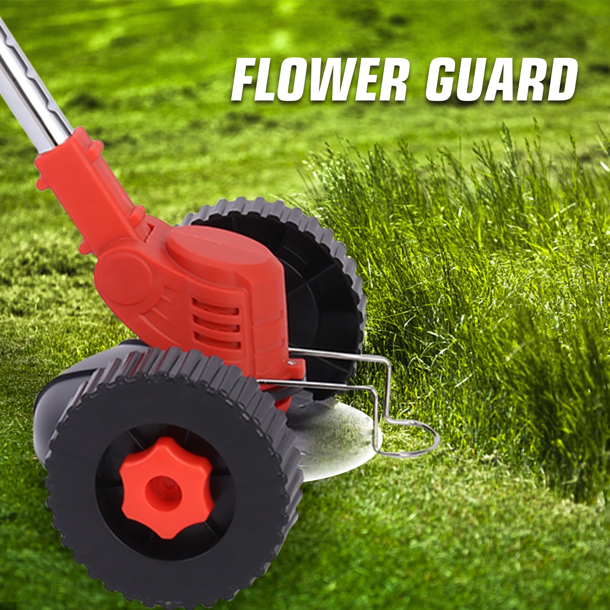 Myriann 24V Electric Cordless Grass Trimmer and Lawn Edger with Wheels and Dual Batteries (Red) r1iuc