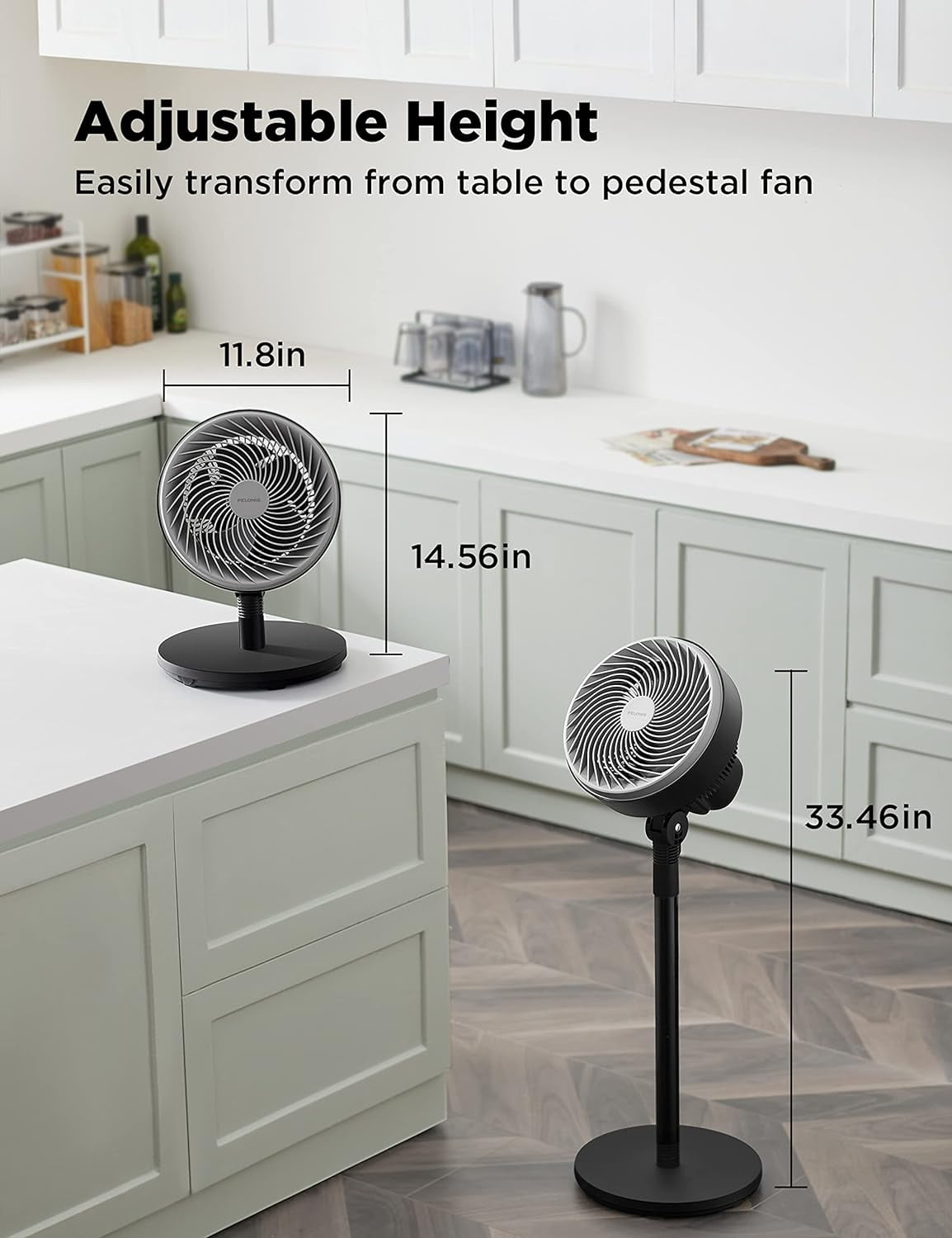 Pelonis 2-In-1 Pedestal and Table Fan, 3-Speed Quiet Air Circulator with Adjustable Tilt (Black, 14-33 in) sbikv