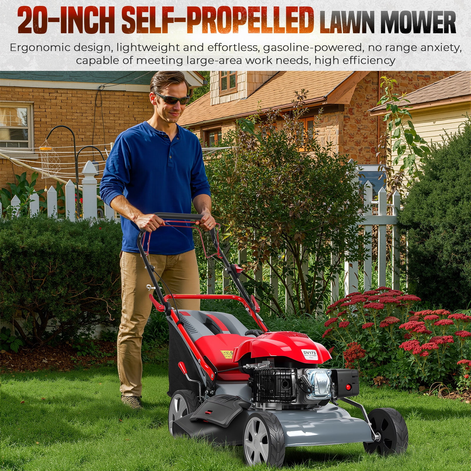 Wussanun 173cc Self-Propelled Gas Lawn Mower, 20-in Cutting Deck with Grass Collection Bag (20-in) x6z6a