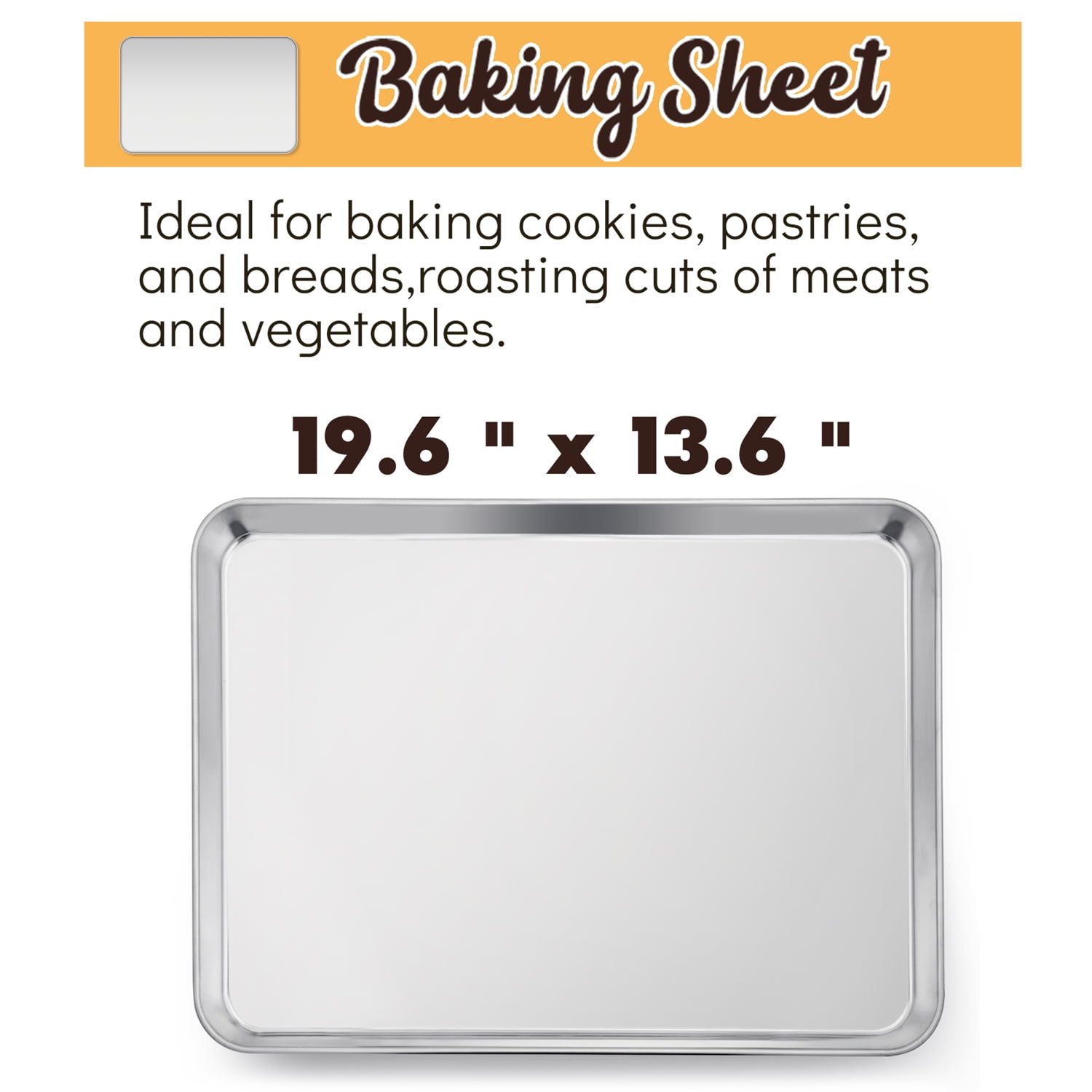 Vesteel Extra Large Stainless Steel Baking Sheet Set, Heavy Duty Cookie Pan for Oven (Silver, 20 in x 14 in x 1 in, 2-Pack) n6zvk