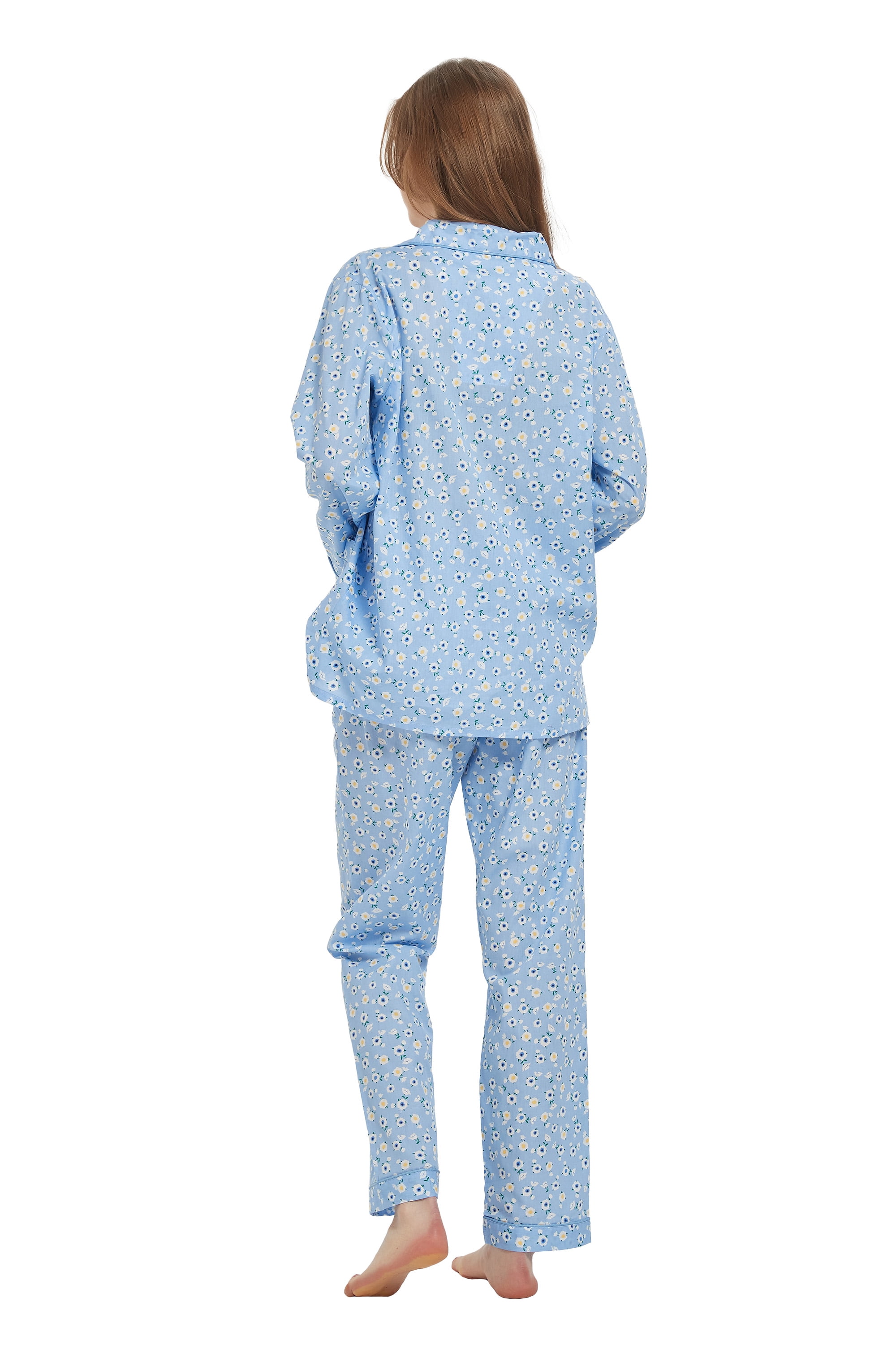 Kolipajam Women's Cotton Pajama Set Long-Sleeve Button Down Sleepwear (Blue, Large) zsfty