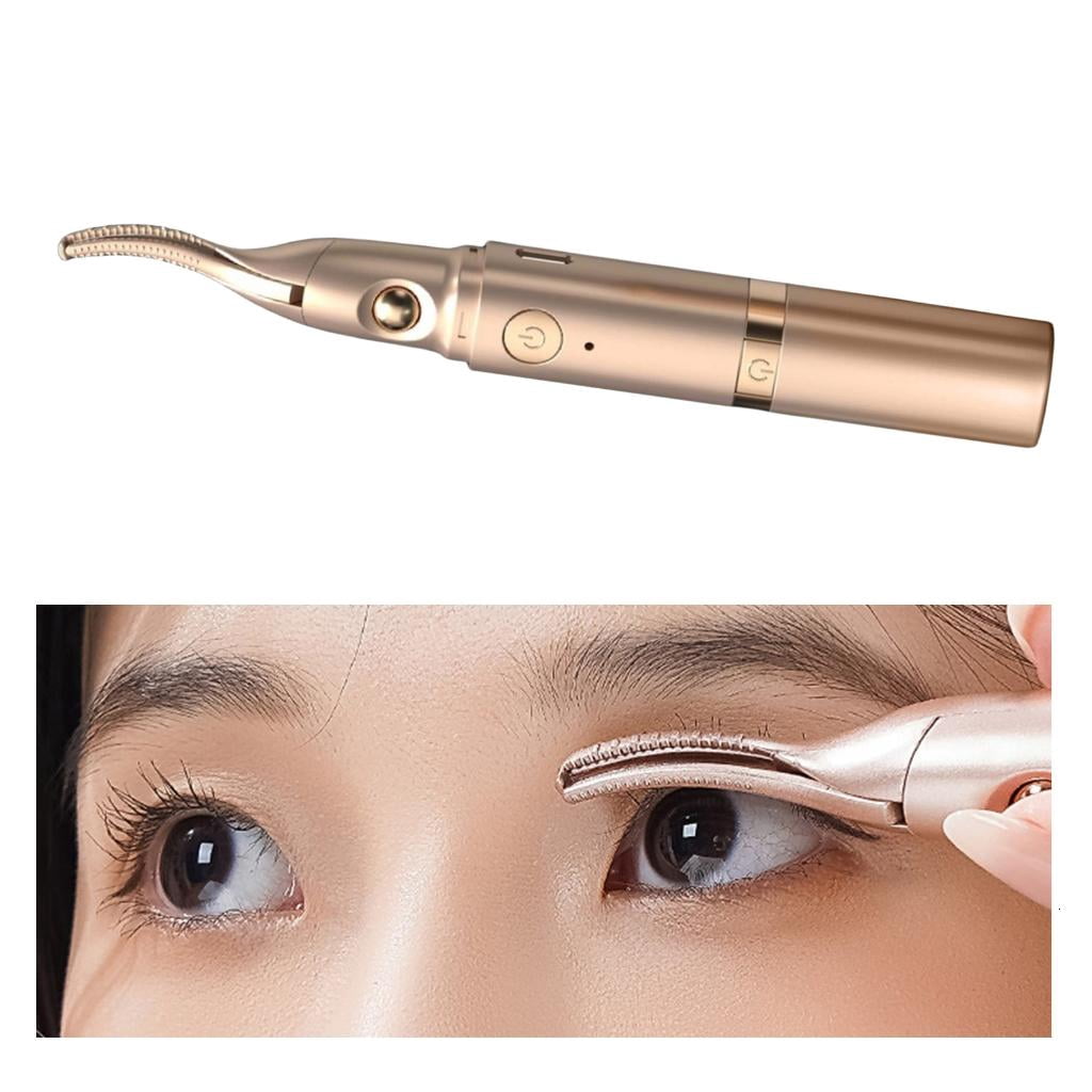 Necvior 2-in-1 Electric Eyebrow Trimmer and Heated Eyelash Curler, Precision Facial Hair Remover (Gold) l3n2t