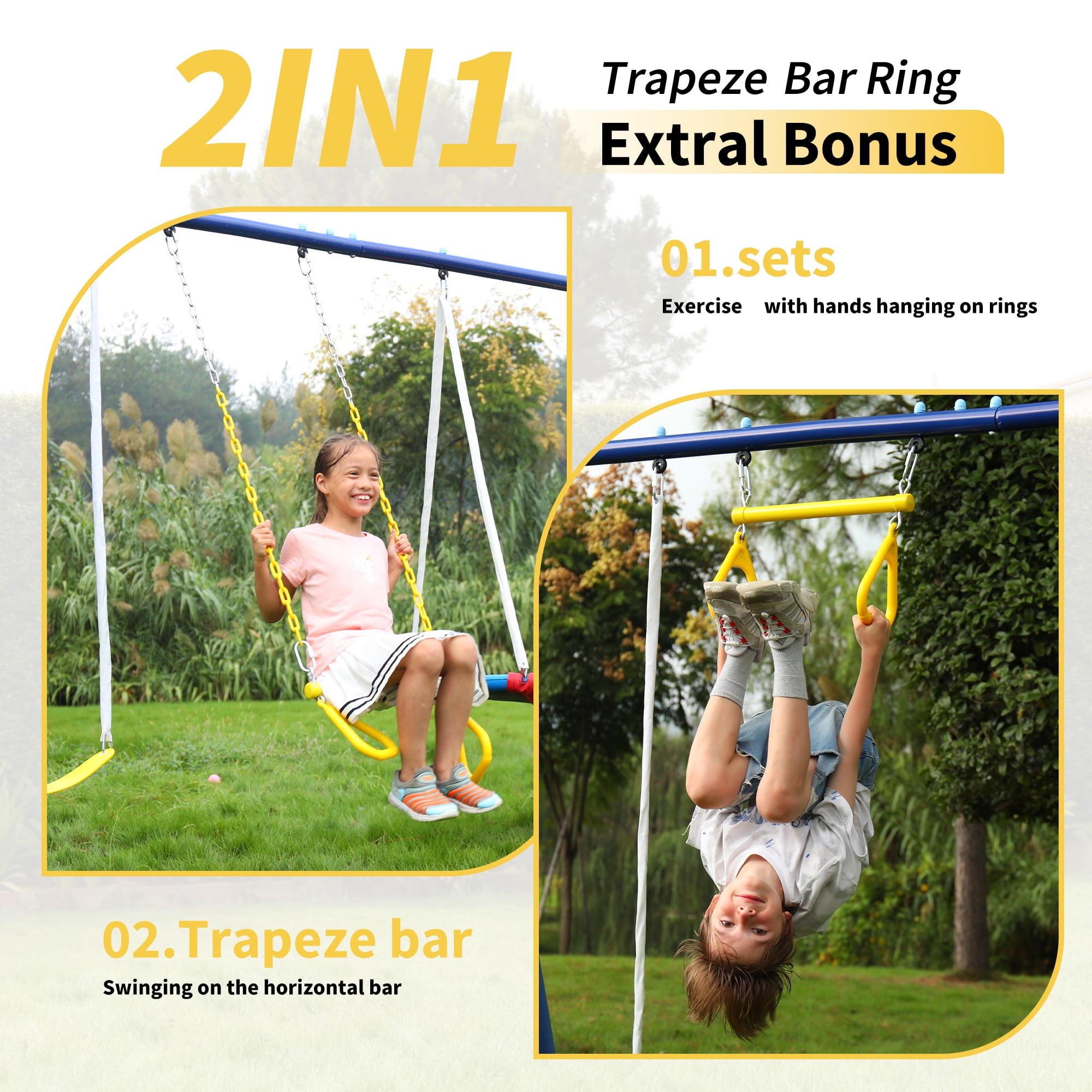 Fashionsport Outfitters Heavy-Duty Metal Swing Set for Backyard (Yellow, 700 lb Capacity) kwxke