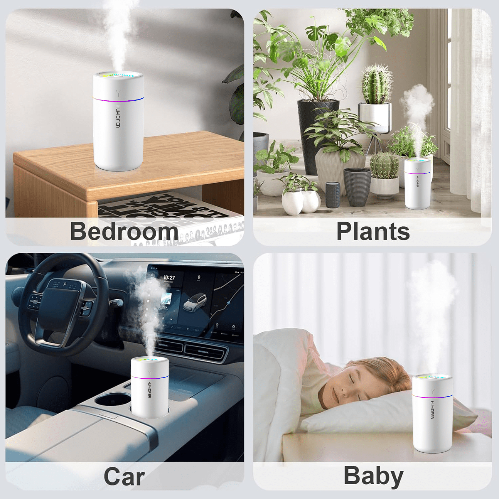 JIANIYA Mini Ultrasonic Humidifier, Portable Desktop Personal Mist Maker for Office and Bedroom (White, 10 fl oz) sq02p