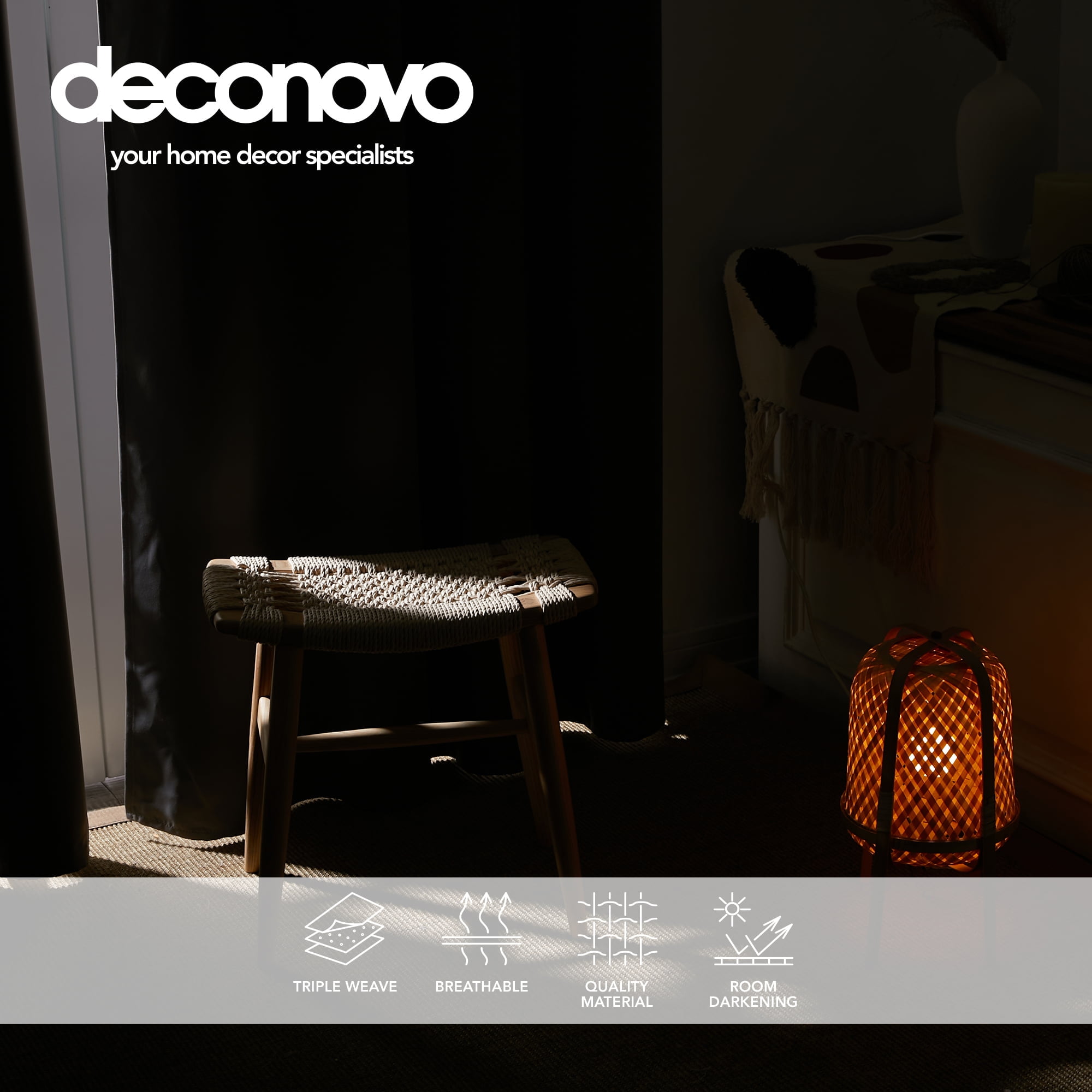 Deconovo Thermal Insulated Blackout Curtains, Grommet Room Darkening Drapes for Bedroom (Black, 52 in x 72 in, 2 Panels) 9sh0y