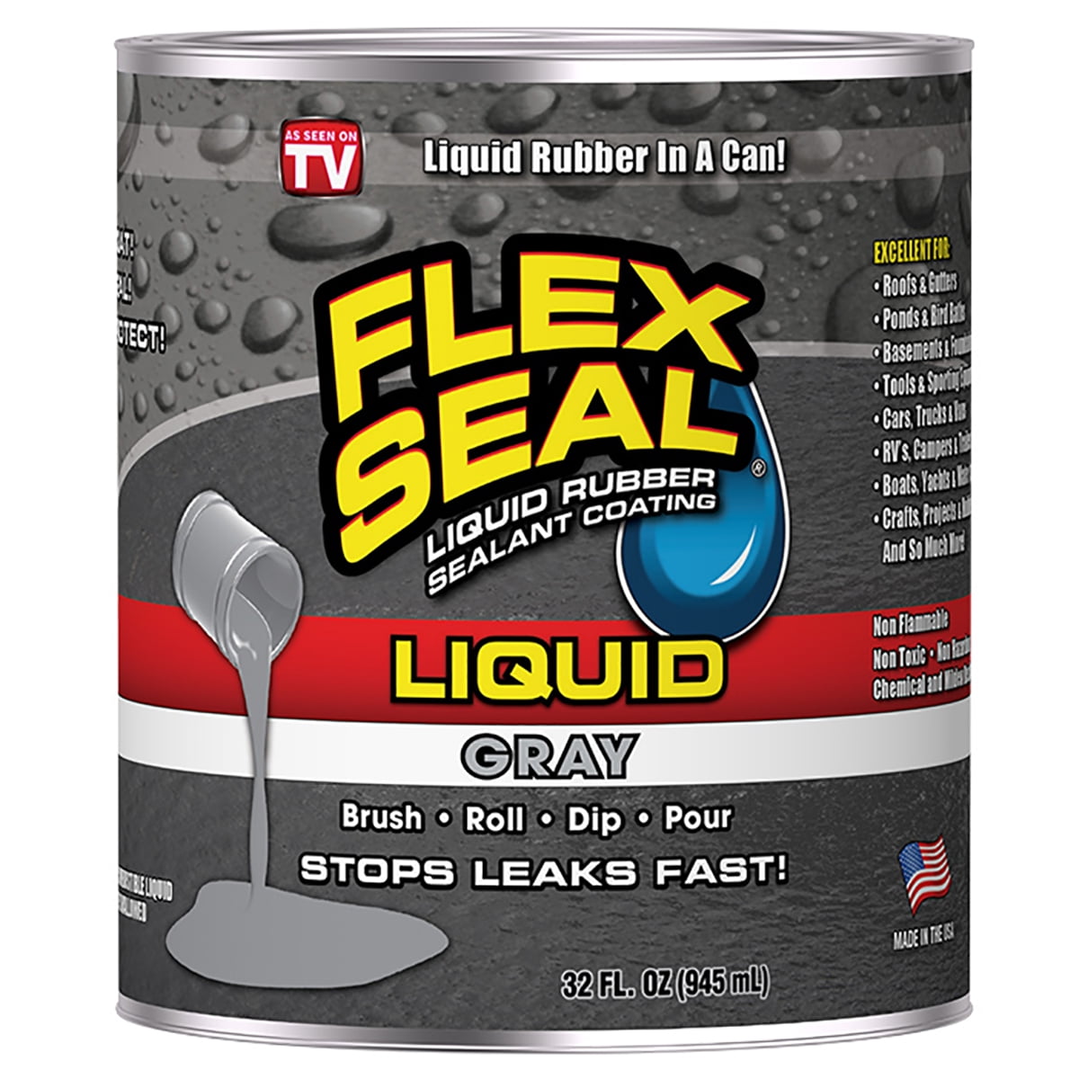 Flex Seal Liquid Rubber Coating Waterproof Sealant (Gray, 32 oz) 6ltfz