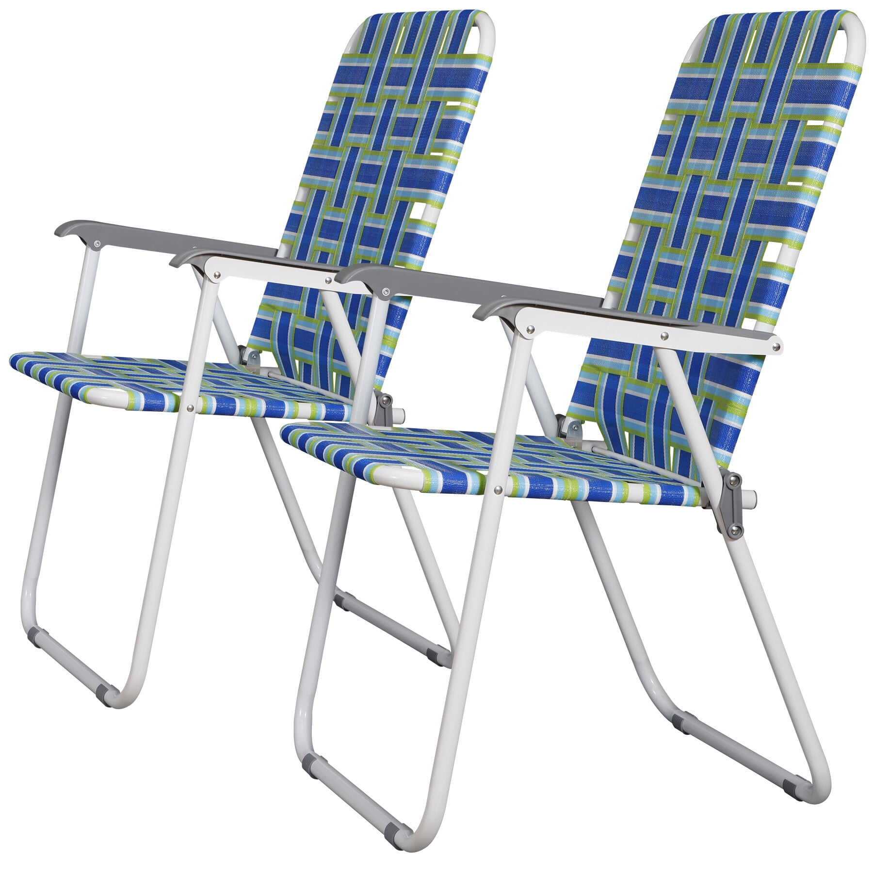 ZENY Folding Patio Lawn Chairs with Metal Frame (Blue/Green, Set of 2) bem06