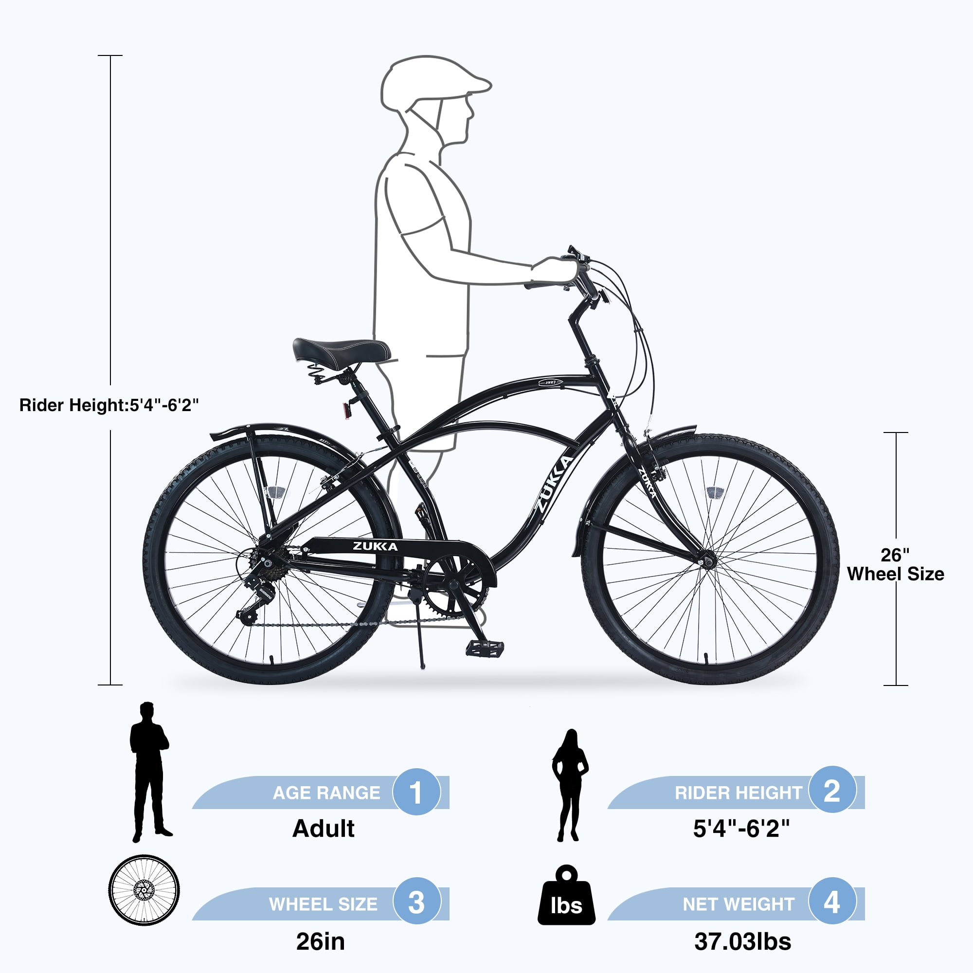 MEGHNA 26 in Cruiser Bike 7-Speed Commuter Bicycle with V-Brakes (Black, 26 in) x1id6
