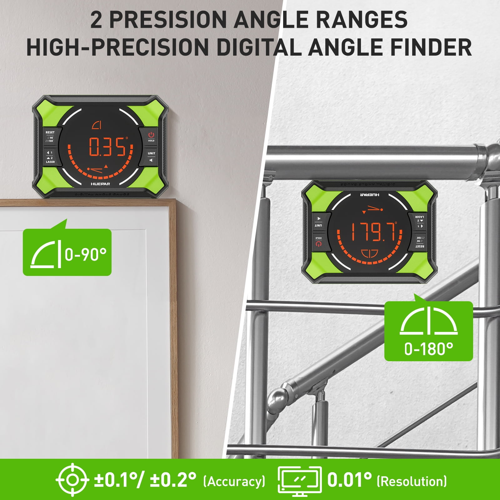 Huepar Digital Laser Angle Gauge Inclinometer with Rechargeable Battery (Green, 1 Pack) l8rcn